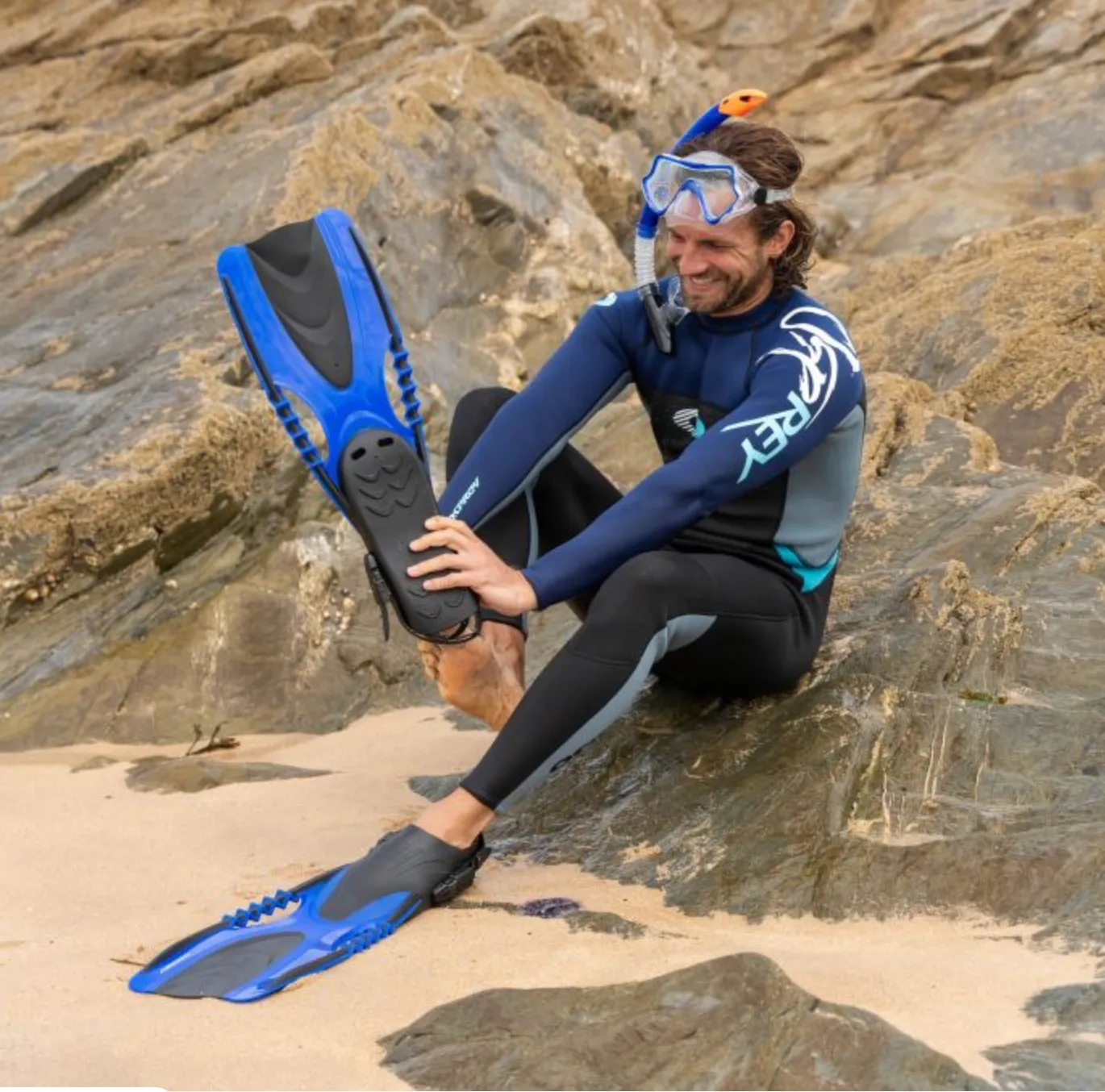 Adults Mask , Snorkel Set With Fins  - Blue