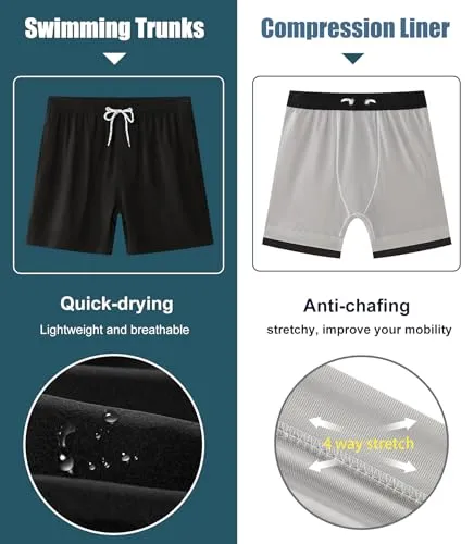 APTRO Men's Swim Trunks with Compression Liner Bathing Suit Swimsuit #C318 M Shark