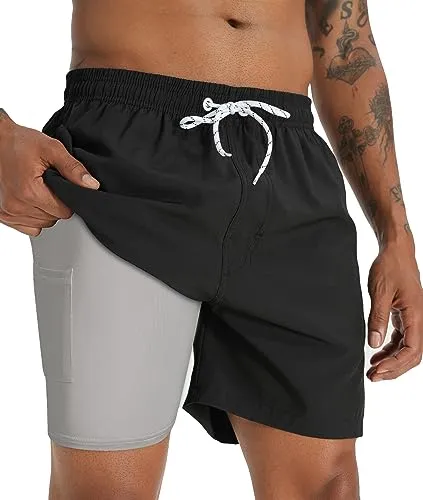 APTRO Men's Swim Trunks with Compression Liner Bathing Suit Swimsuit #C318 M Shark
