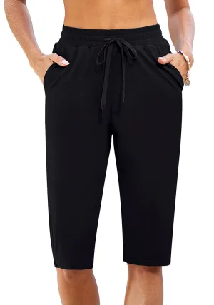 Black Women's Quick-Drying Board Shorts for Beach and Capri swimming trunks