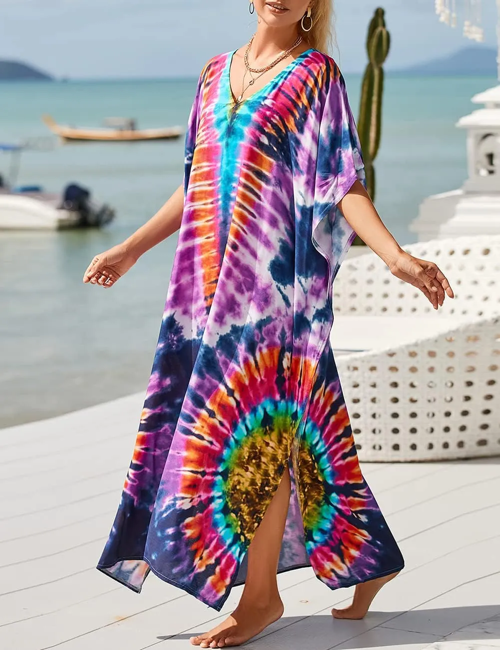 Bsubseach Kaftan Dresses for Women Petite Plus Size Caftan Swim Cover Up for Women Maxi Beach Dress