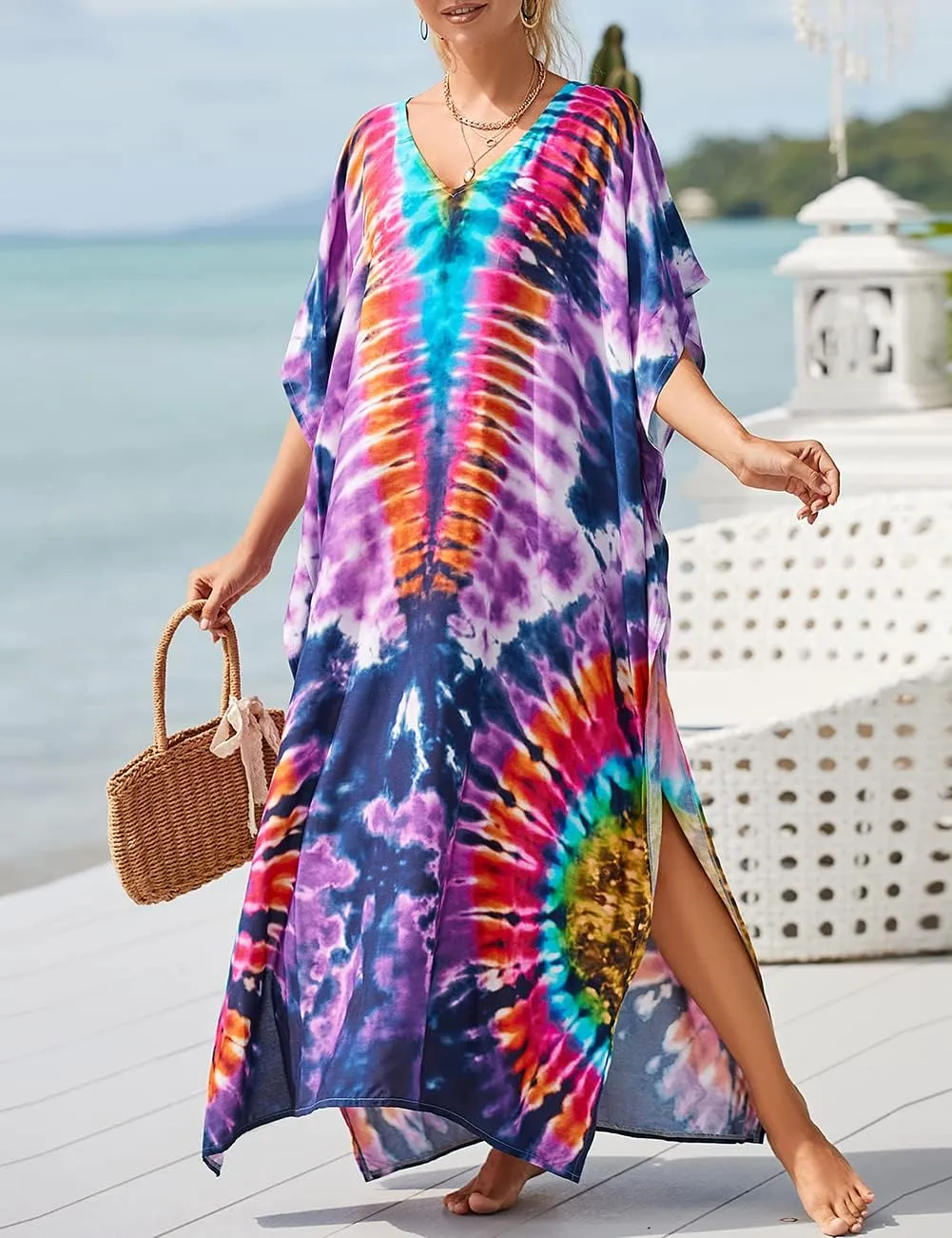 Bsubseach Kaftan Dresses for Women Petite Plus Size Caftan Swim Cover Up for Women Maxi Beach Dress