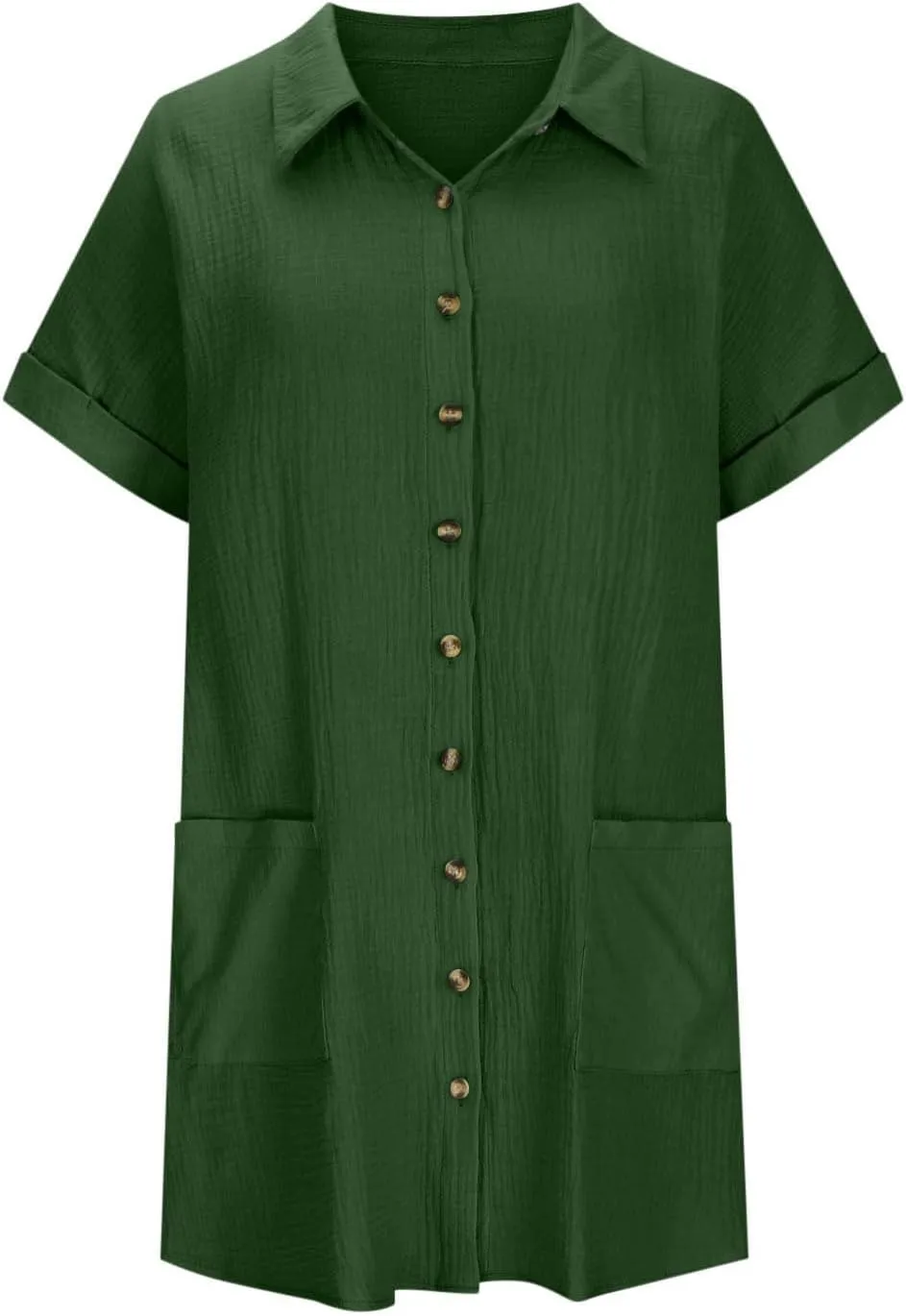 Button Down Dress for Women Summer Short Sleeve Tshirt Dresses Casual Flowy V Neck Loose Midi Beach Dress