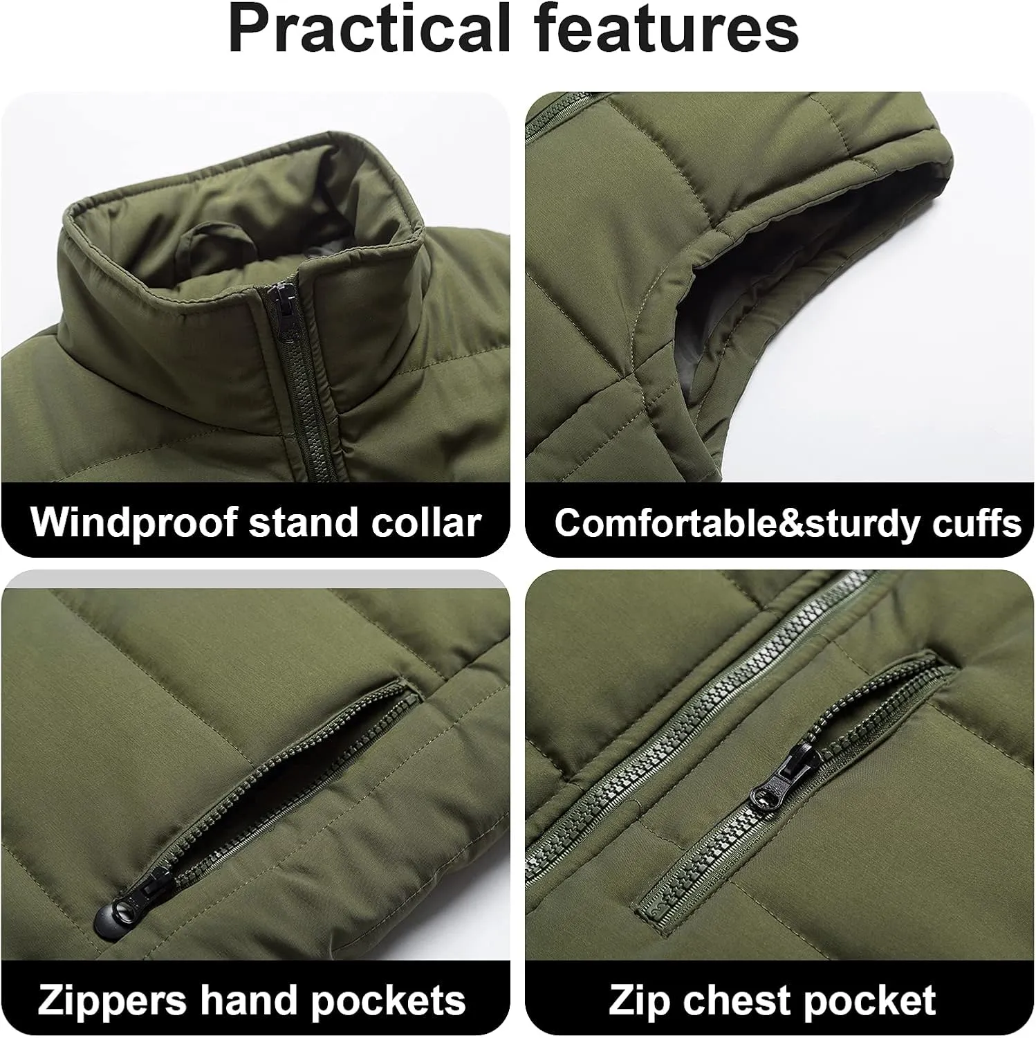 Chrisuno Men's Puffer Vest Casual Stand Collar Quilted Waistcoat Outdoor Padded Ski Vest