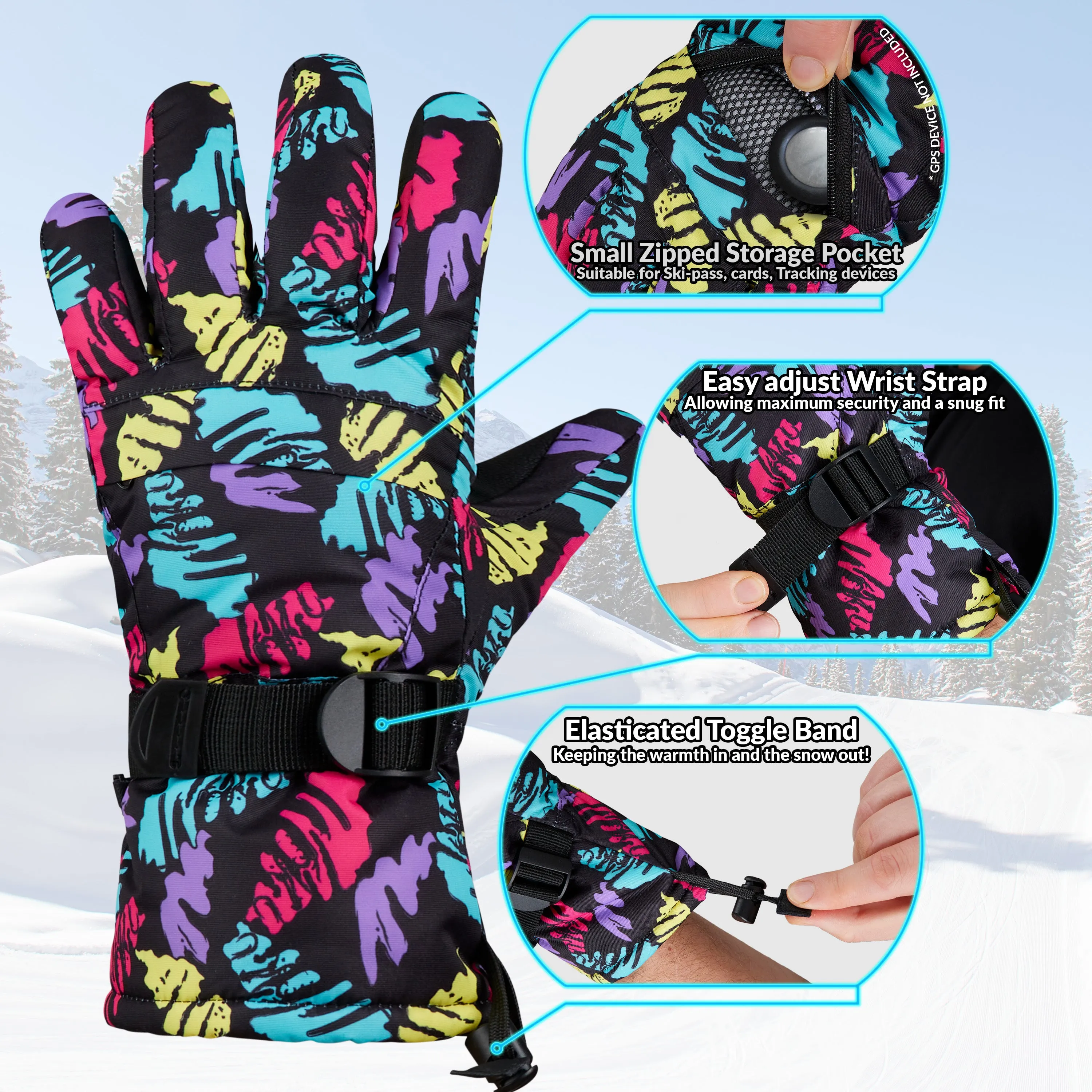 CityComfort Mens Skiing Gloves - Fleece Lined Touch Screen Gloves