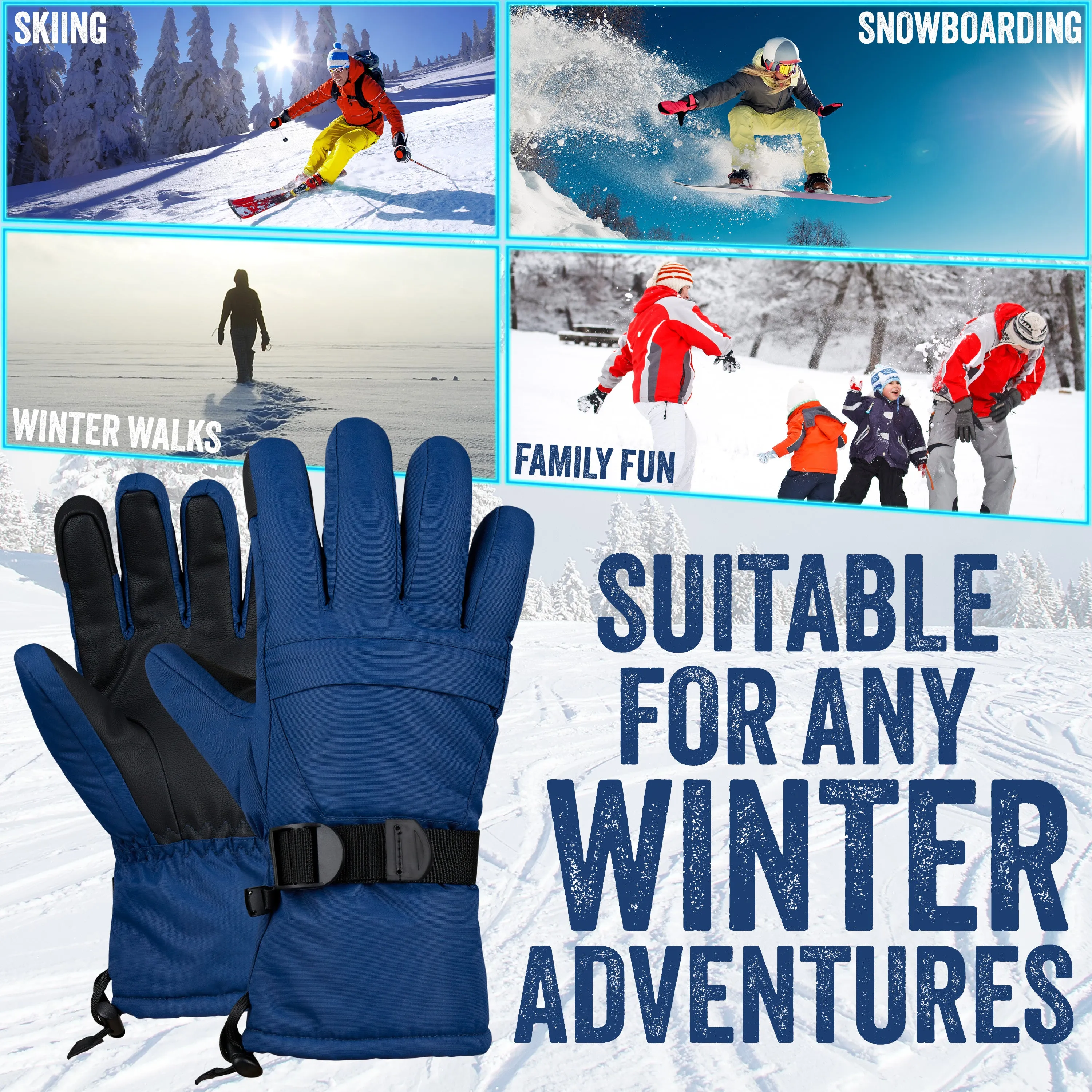 CityComfort Mens Skiing Gloves - Fleece Lined Touch Screen Gloves