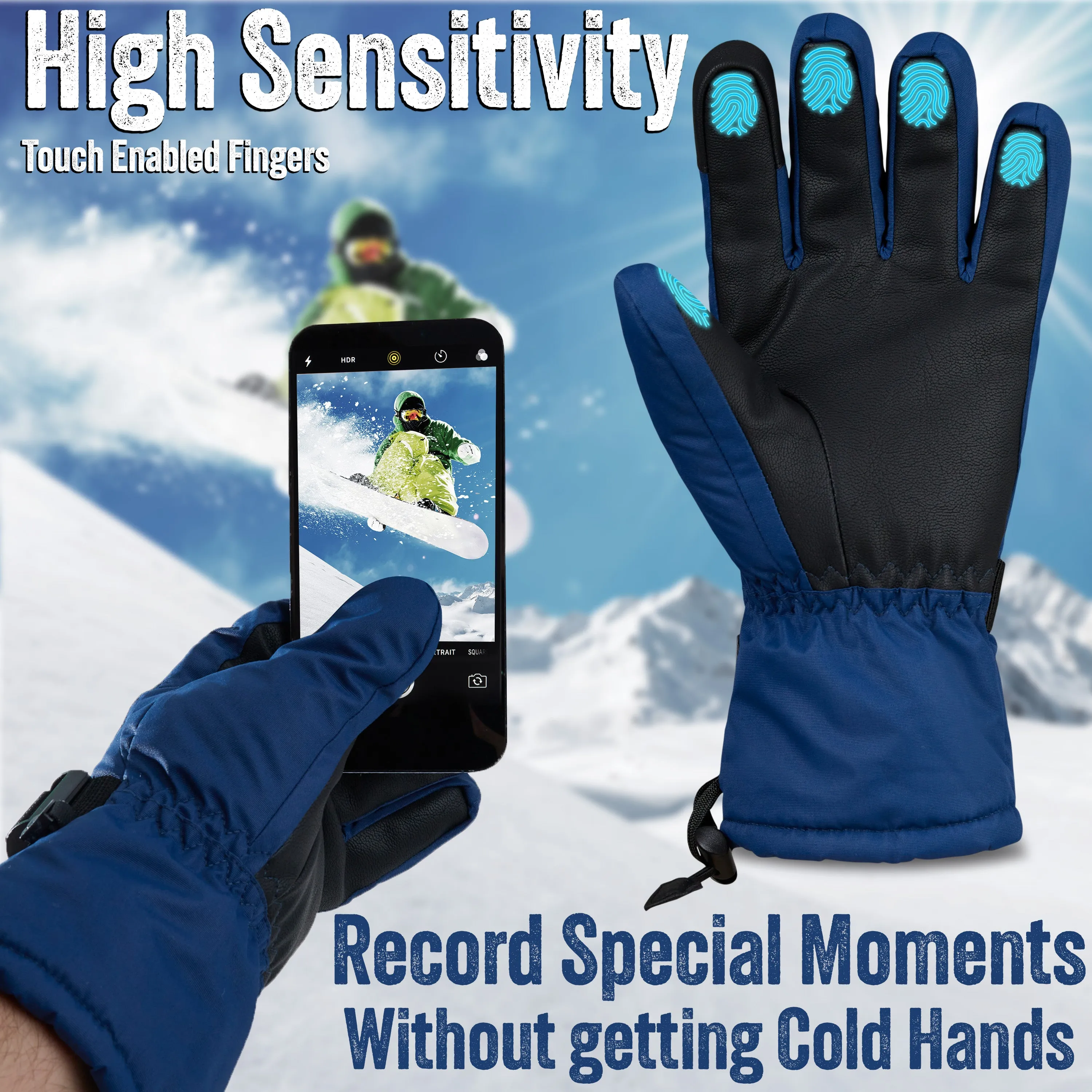 CityComfort Mens Skiing Gloves - Fleece Lined Touch Screen Gloves