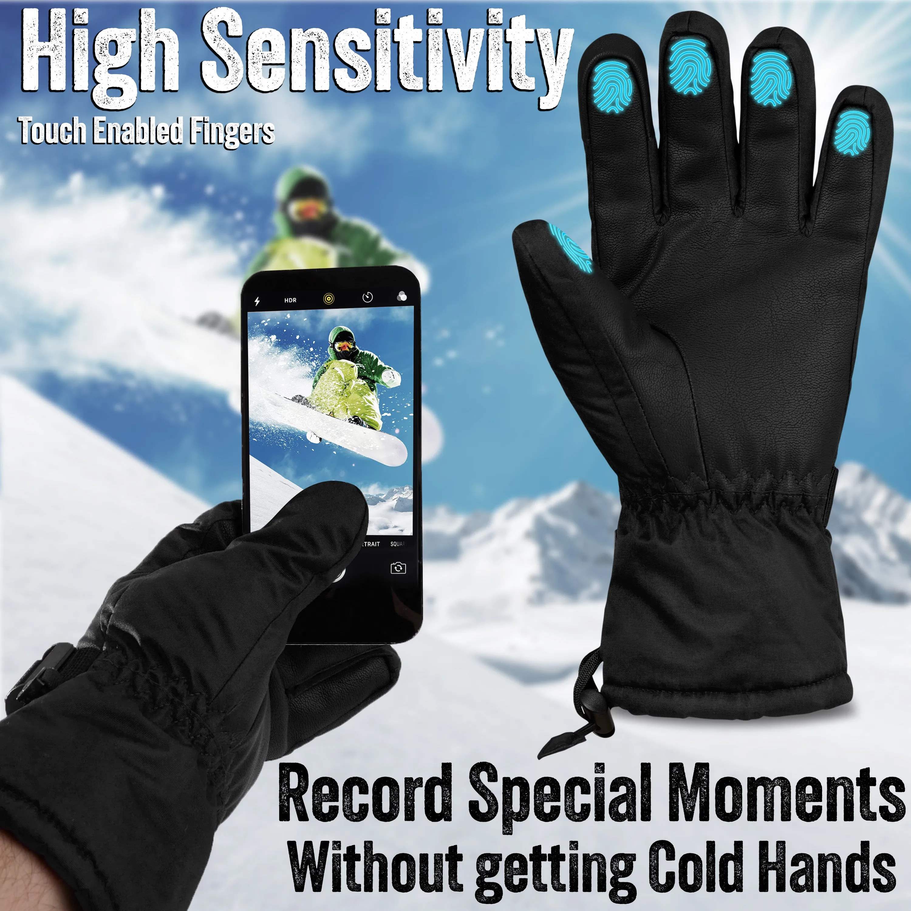 CityComfort Mens Skiing Gloves - Fleece Lined Touch Screen Gloves