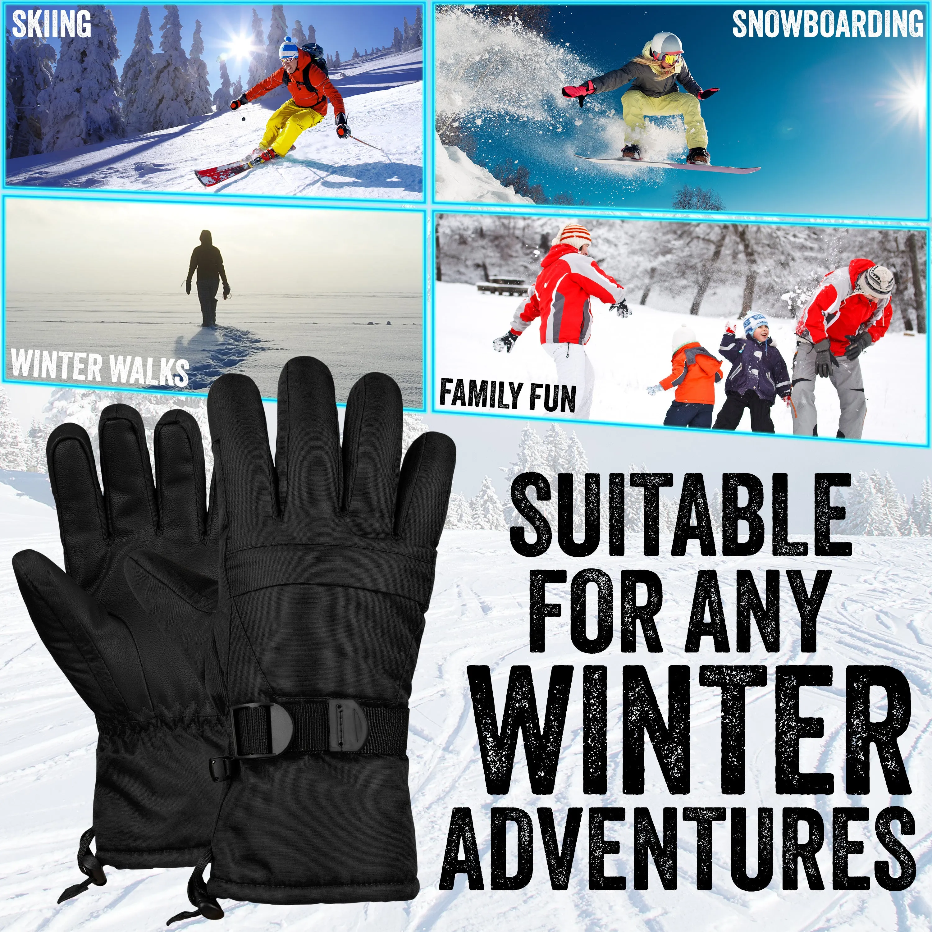 CityComfort Mens Skiing Gloves - Fleece Lined Touch Screen Gloves
