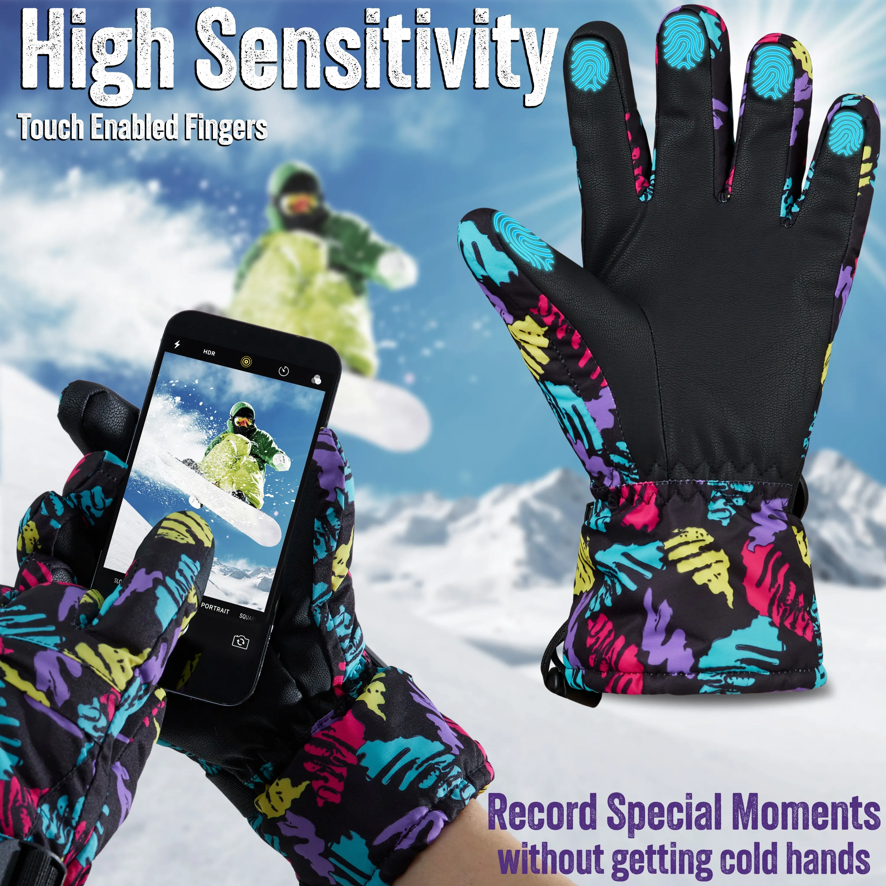 CityComfort Mens Skiing Gloves - Fleece Lined Touch Screen Gloves