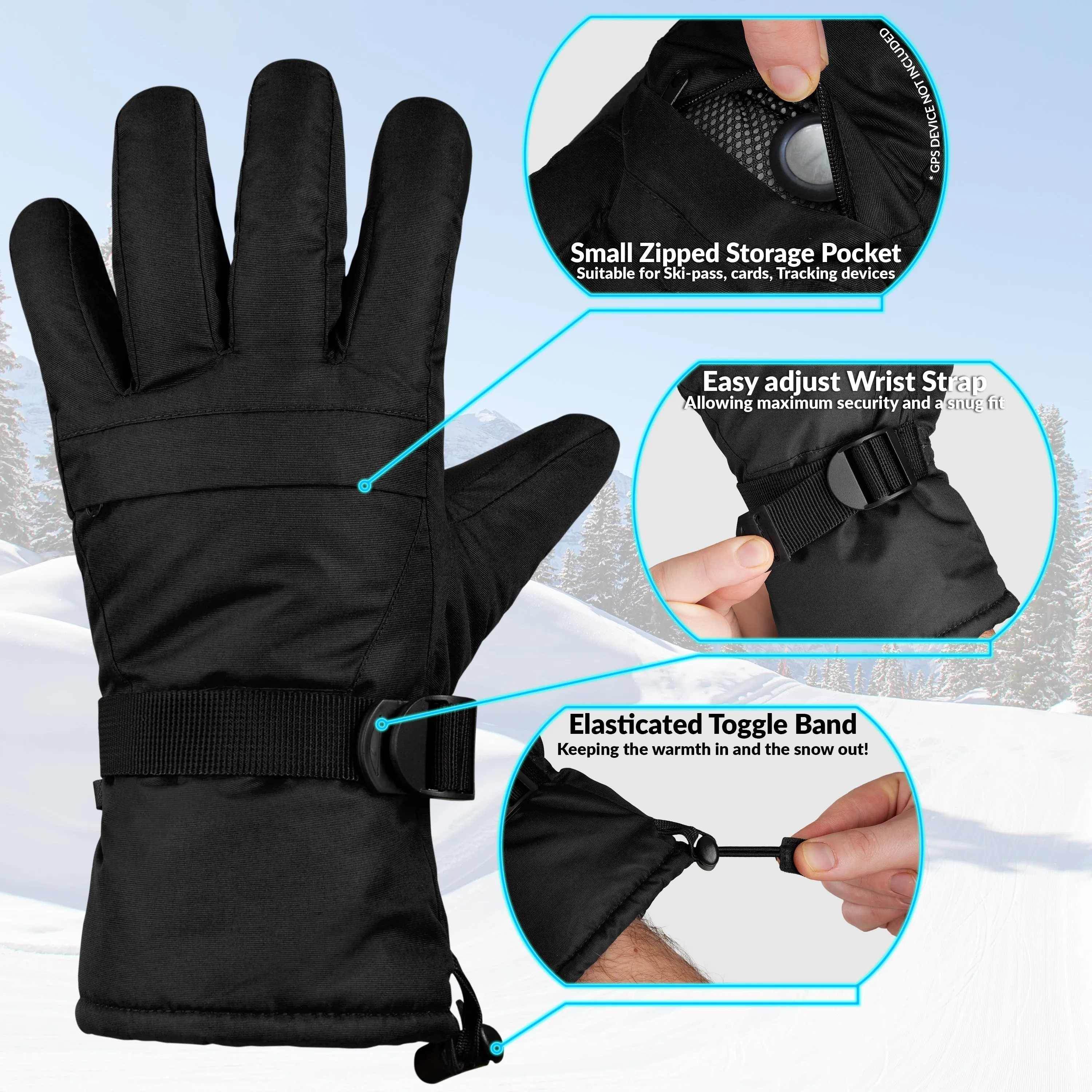 CityComfort Mens Skiing Gloves - Fleece Lined Touch Screen Gloves