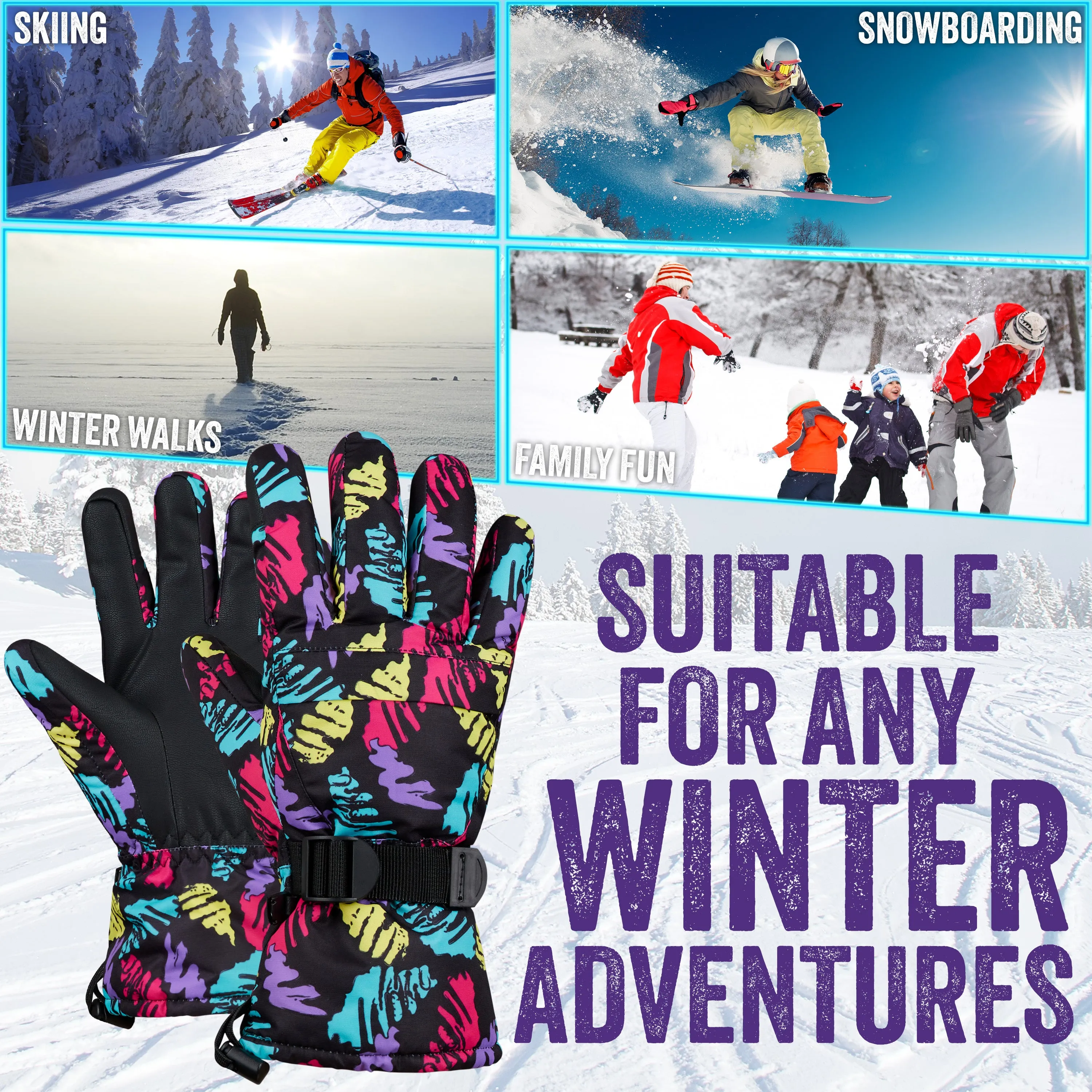CityComfort Mens Skiing Gloves - Fleece Lined Touch Screen Gloves
