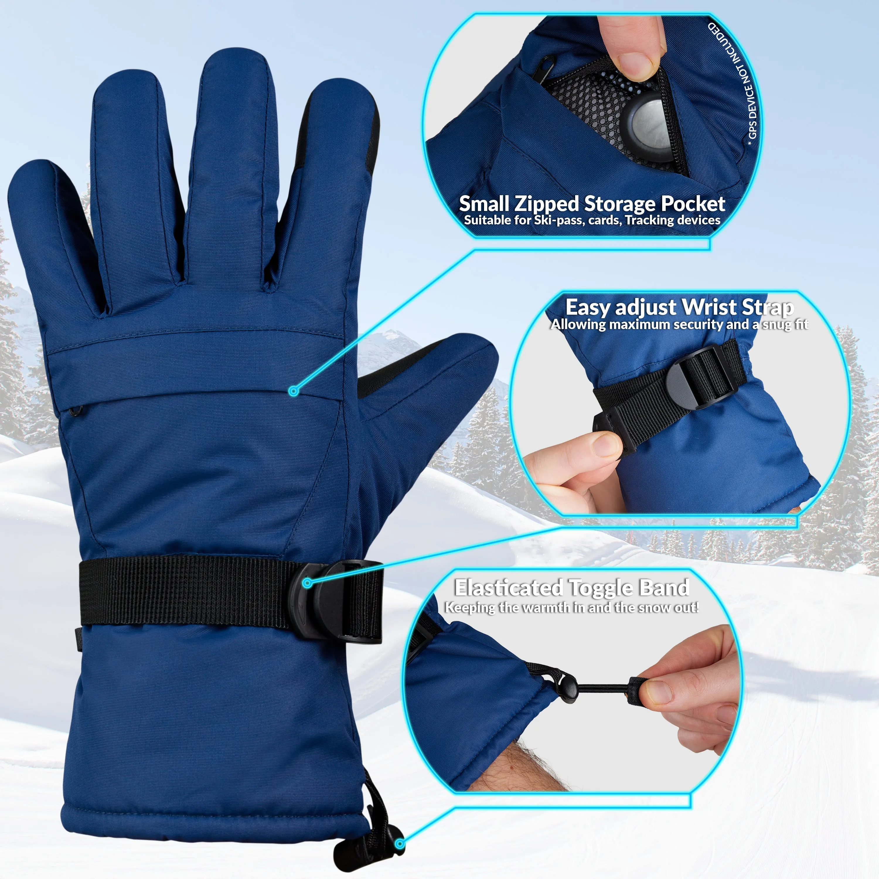 CityComfort Mens Skiing Gloves - Fleece Lined Touch Screen Gloves