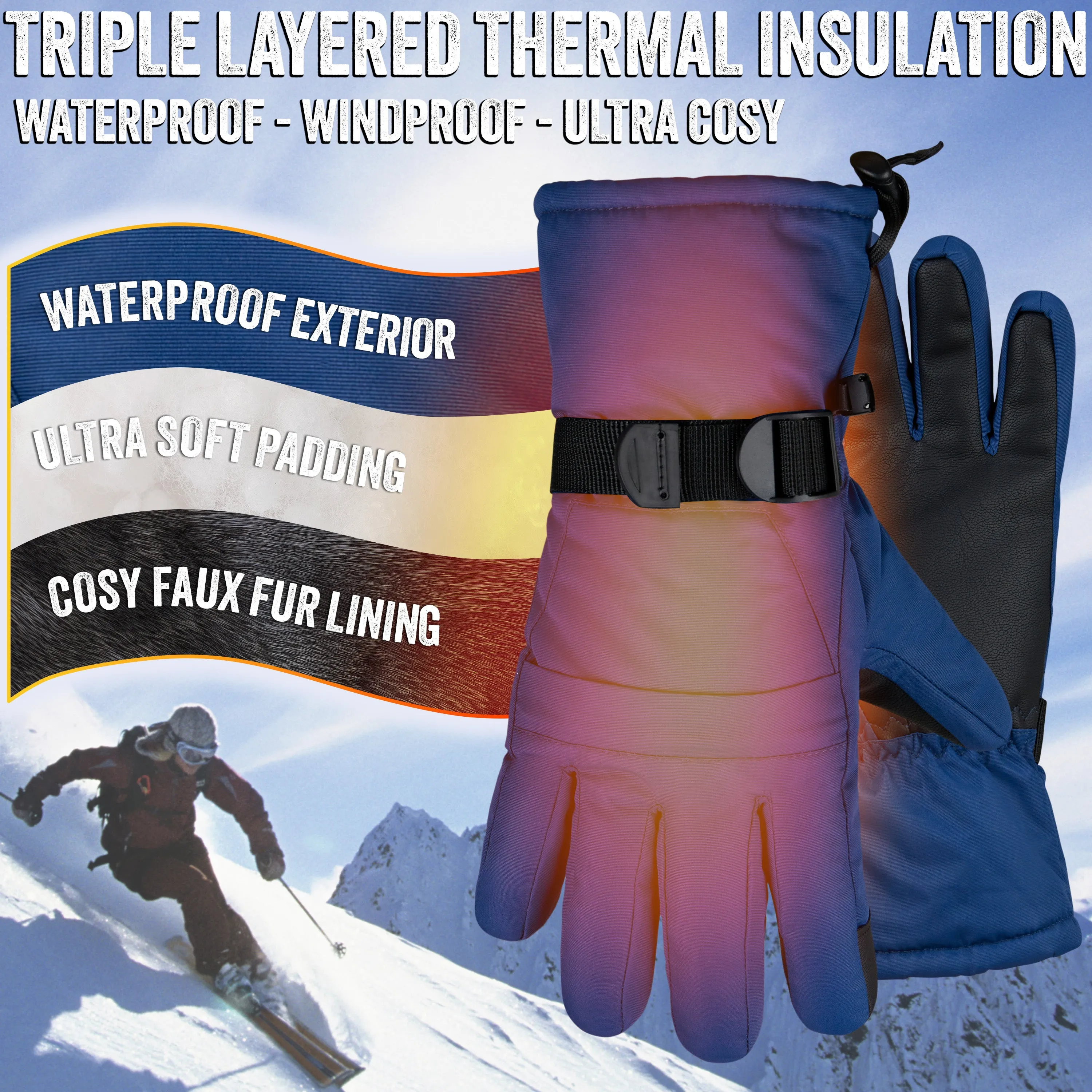 CityComfort Mens Skiing Gloves - Fleece Lined Touch Screen Gloves