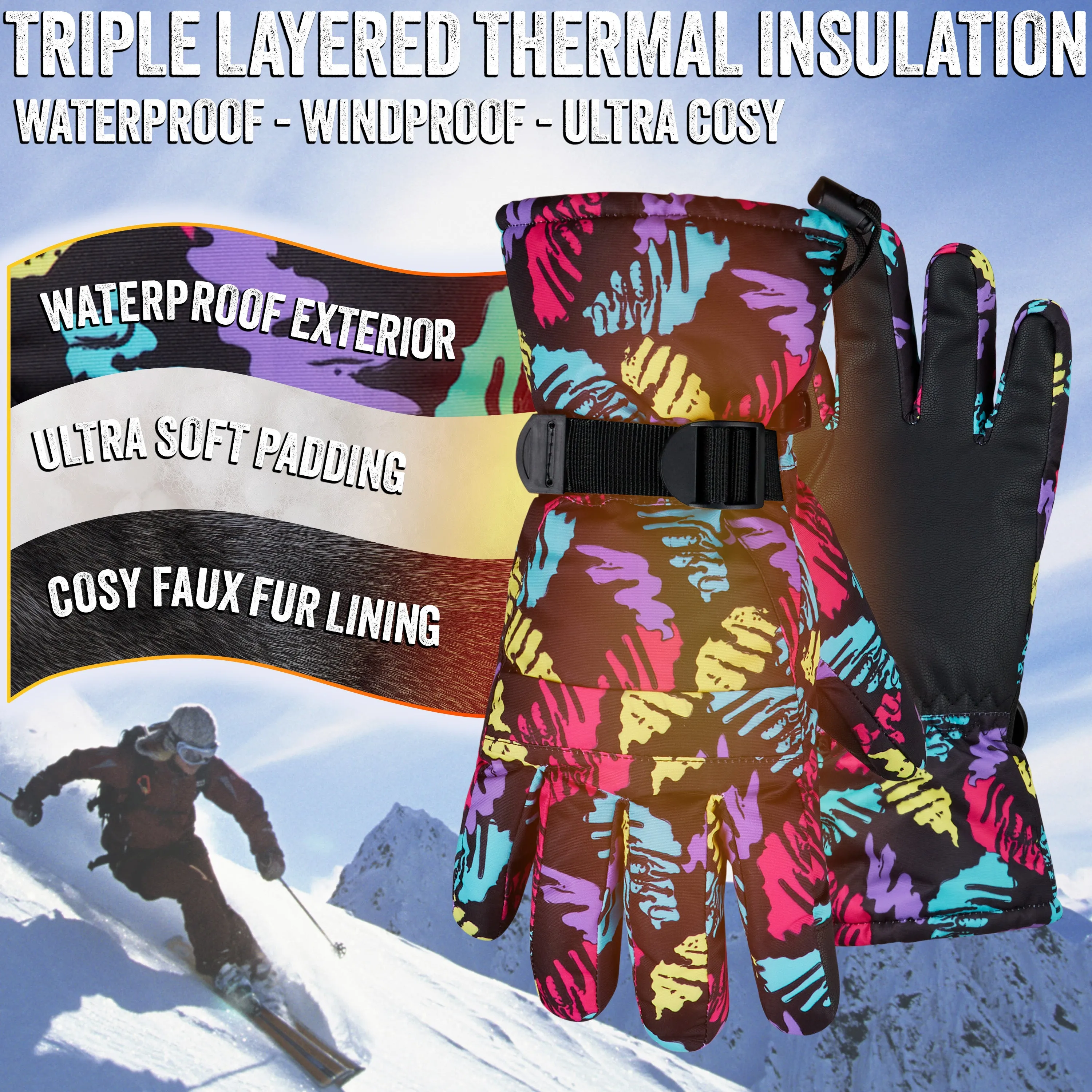 CityComfort Mens Skiing Gloves - Fleece Lined Touch Screen Gloves