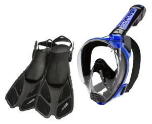 Cressi Bonete Open-Heel Fins and Duke Full Face Snorkeling Mask Set