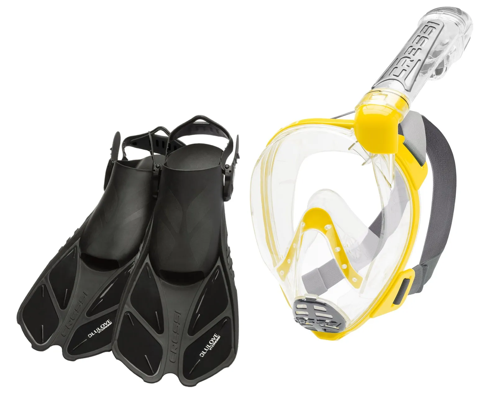 Cressi Bonete Open-Heel Fins and Duke Full Face Snorkeling Mask Set