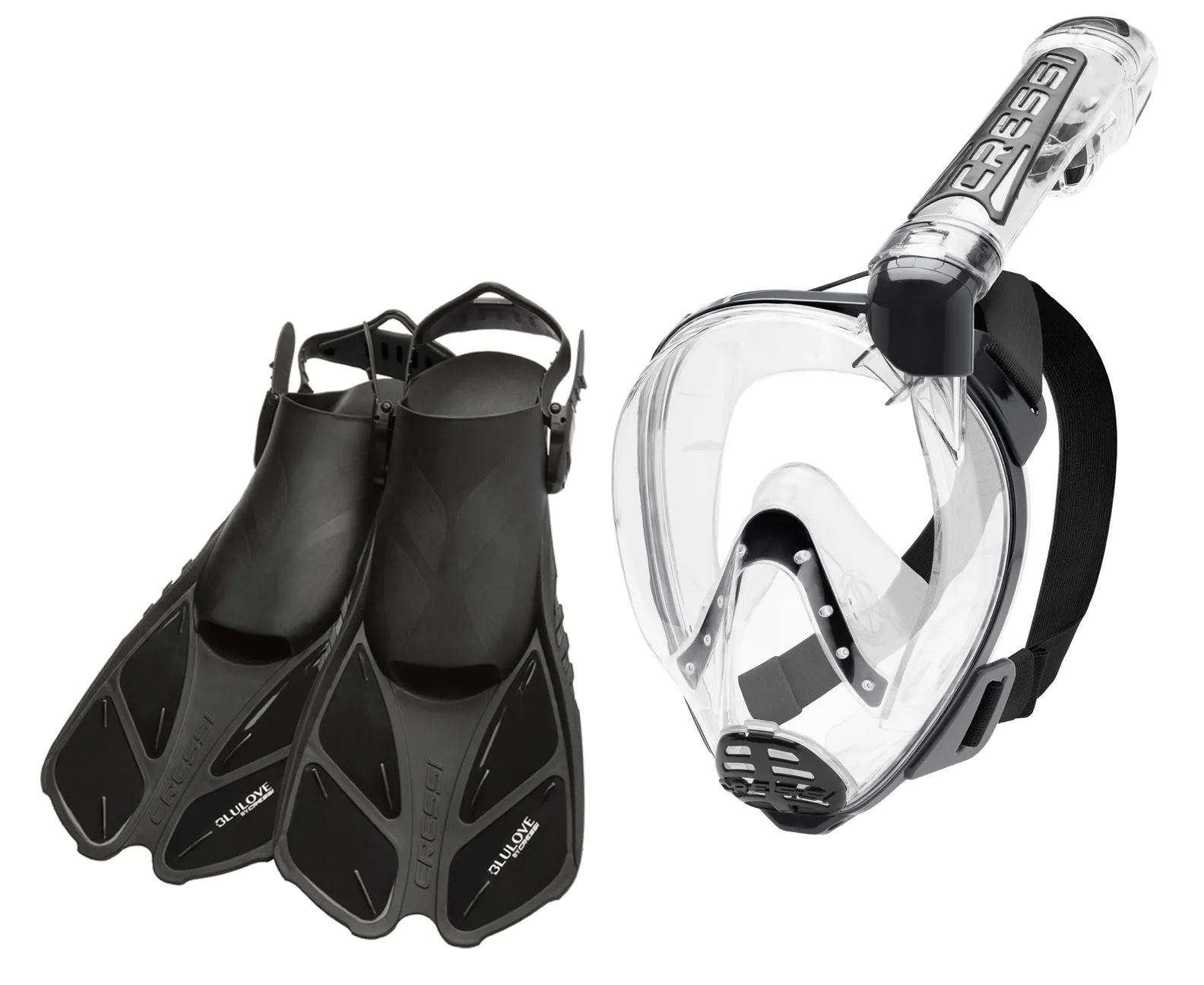Cressi Bonete Open-Heel Fins and Duke Full Face Snorkeling Mask Set