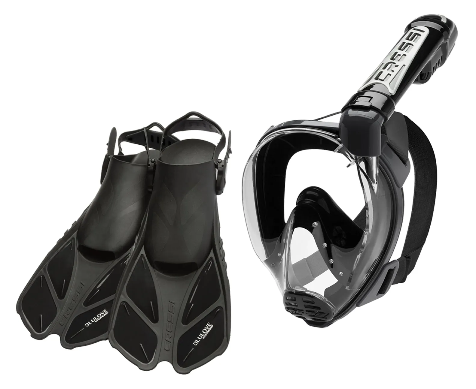 Cressi Bonete Open-Heel Fins and Duke Full Face Snorkeling Mask Set