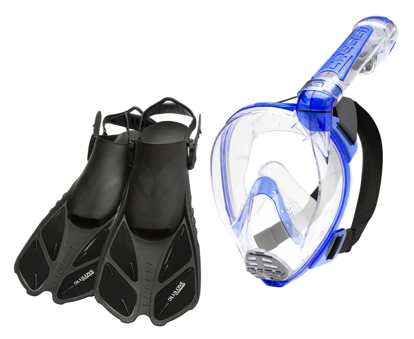 Cressi Bonete Open-Heel Fins and Duke Full Face Snorkeling Mask Set