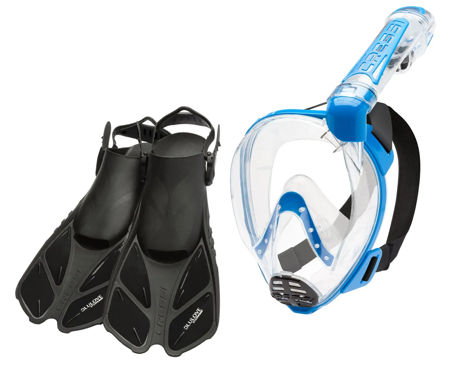 Cressi Bonete Open-Heel Fins and Duke Full Face Snorkeling Mask Set