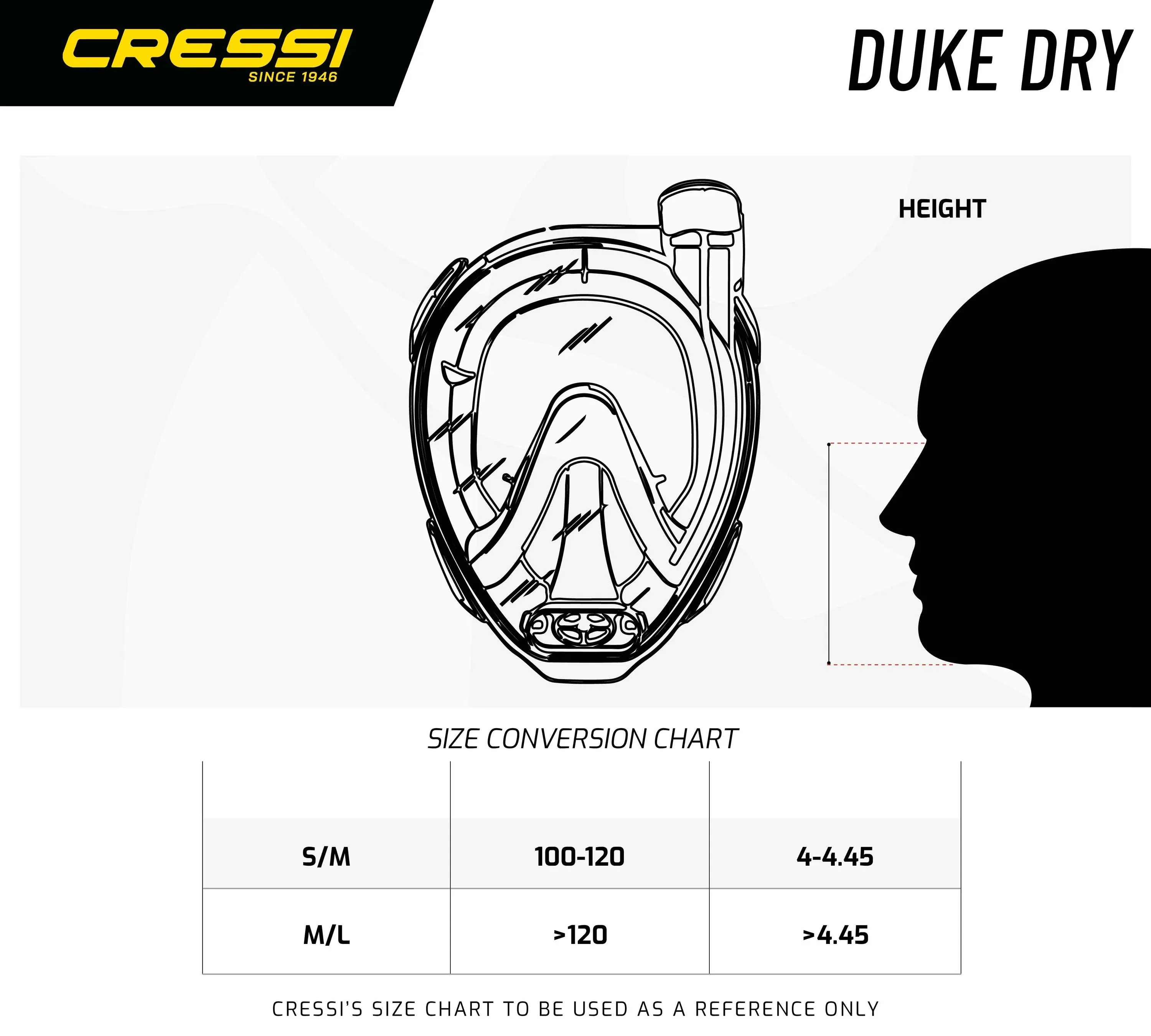 Cressi Duke Dry Full Face Snorkelling Mask & Bonete Fins Set for Adults