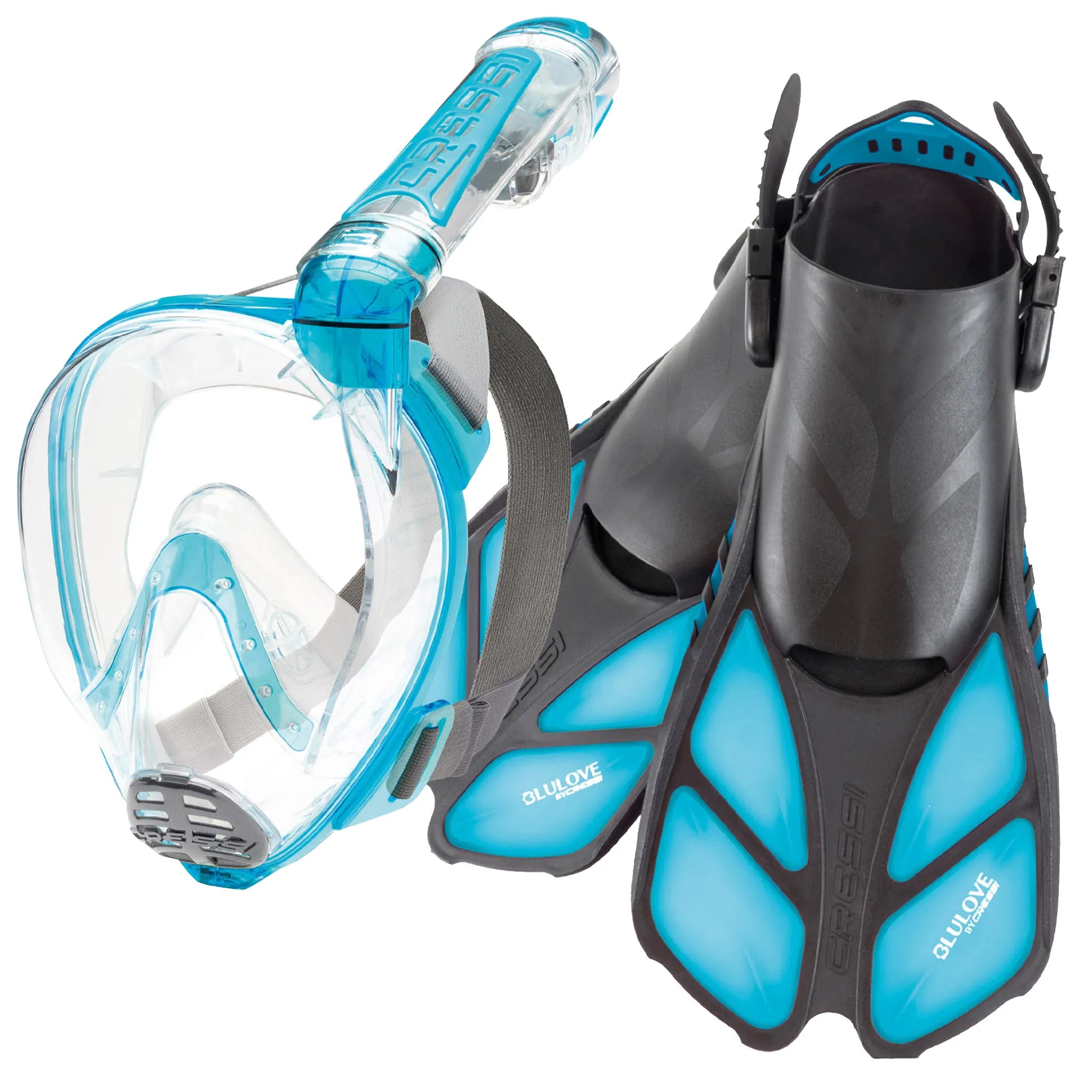 Cressi Duke Dry Full Face Snorkelling Mask & Bonete Fins Set for Adults