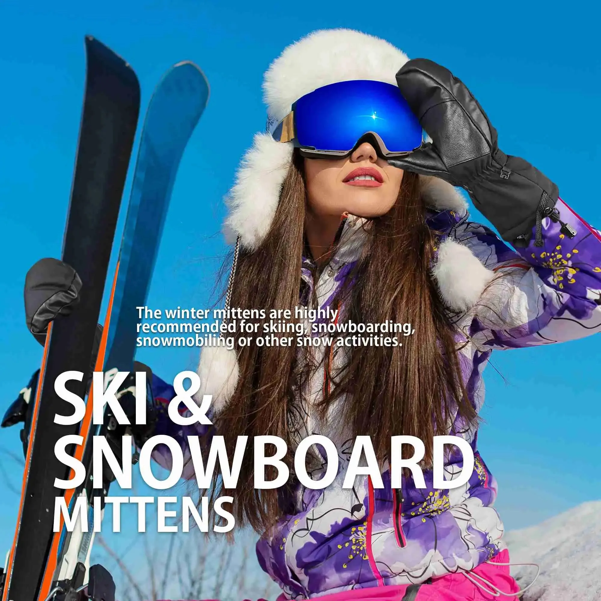 EXski Waterproof Ski Mittens - Thermal 3M Thinsulate Winter Gloves for Men and Women