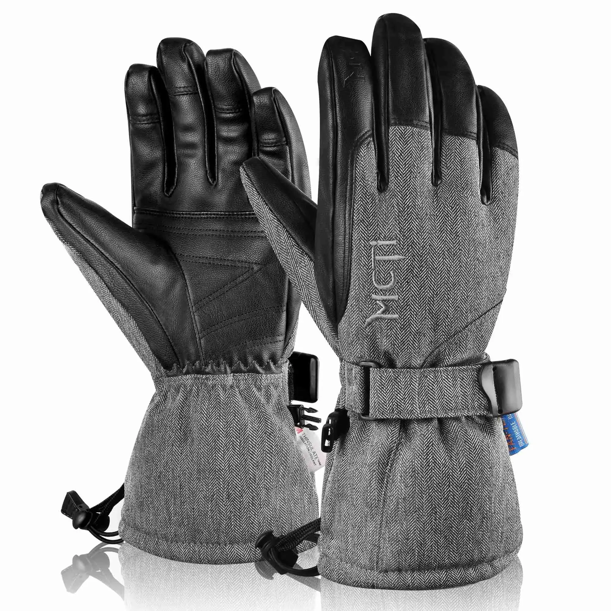 MCTi Ski Gloves Winter Waterproof Snowboard Snow Warm 3M Thinsulate PU Leather Cold Weather Gloves for Mens Womens