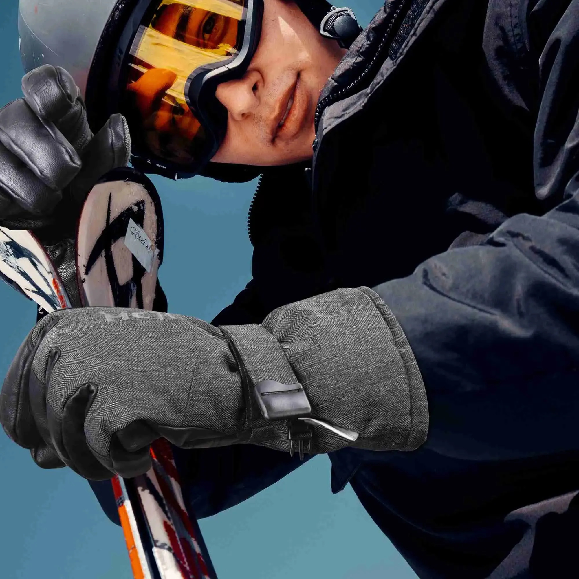 MCTi Ski Gloves Winter Waterproof Snowboard Snow Warm 3M Thinsulate PU Leather Cold Weather Gloves for Mens Womens