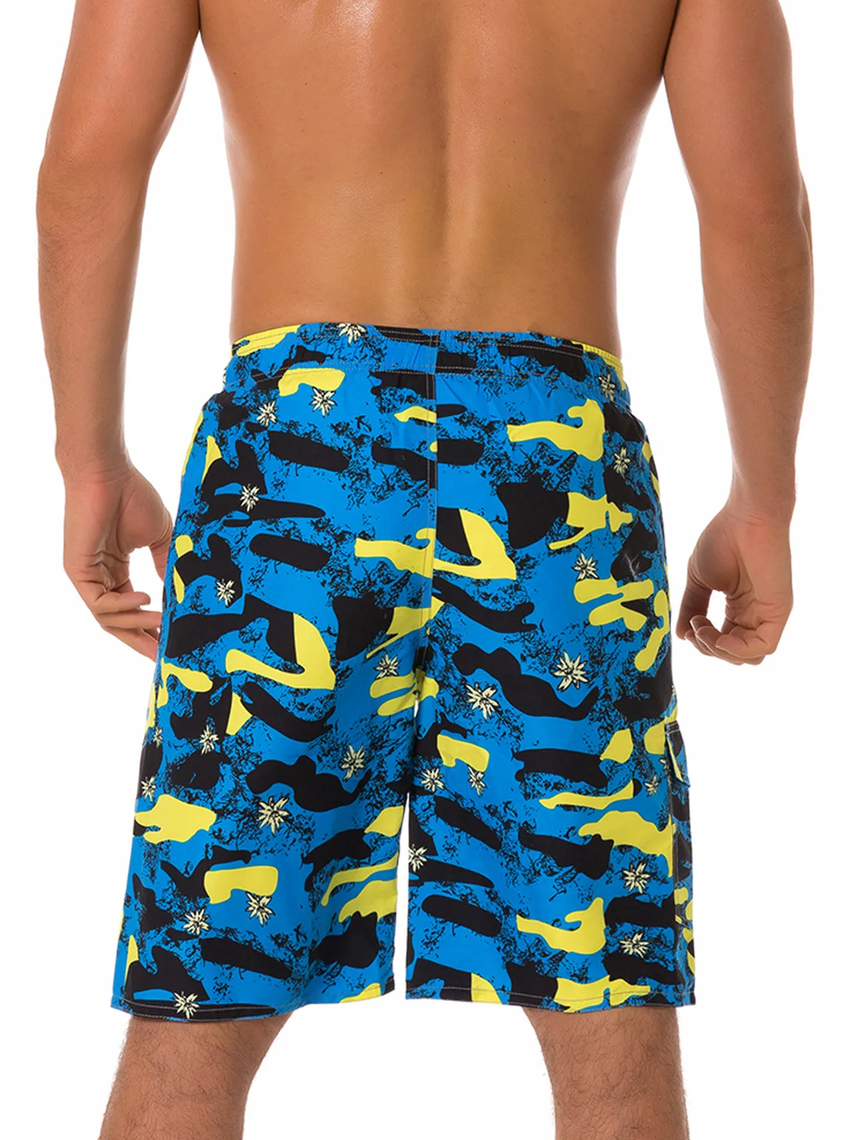 Men's Casual Blue Camo Print Summer Beach Shorts Swimming Trunks