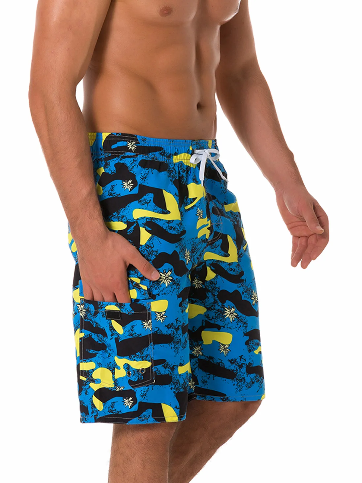 Men's Casual Blue Camo Print Summer Beach Shorts Swimming Trunks