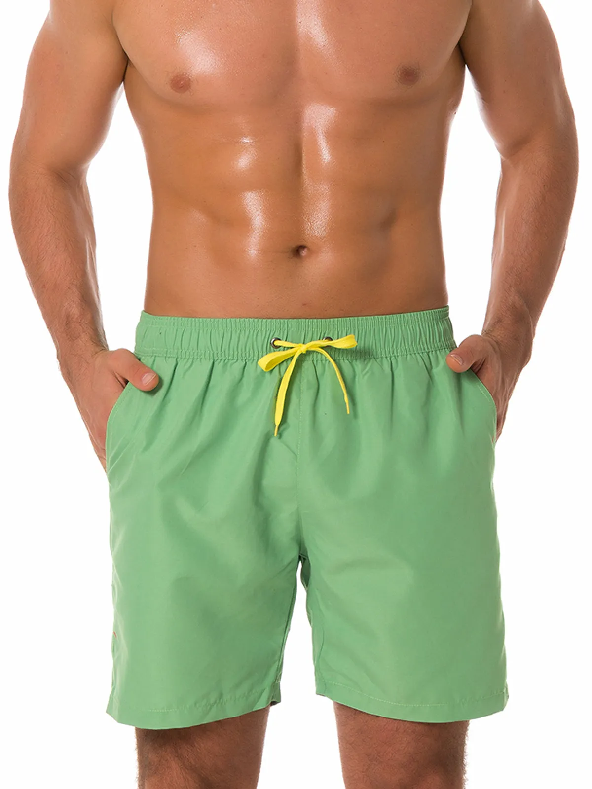 Men's Casual Summer Solid Color Beach Shorts Swimming Trunks