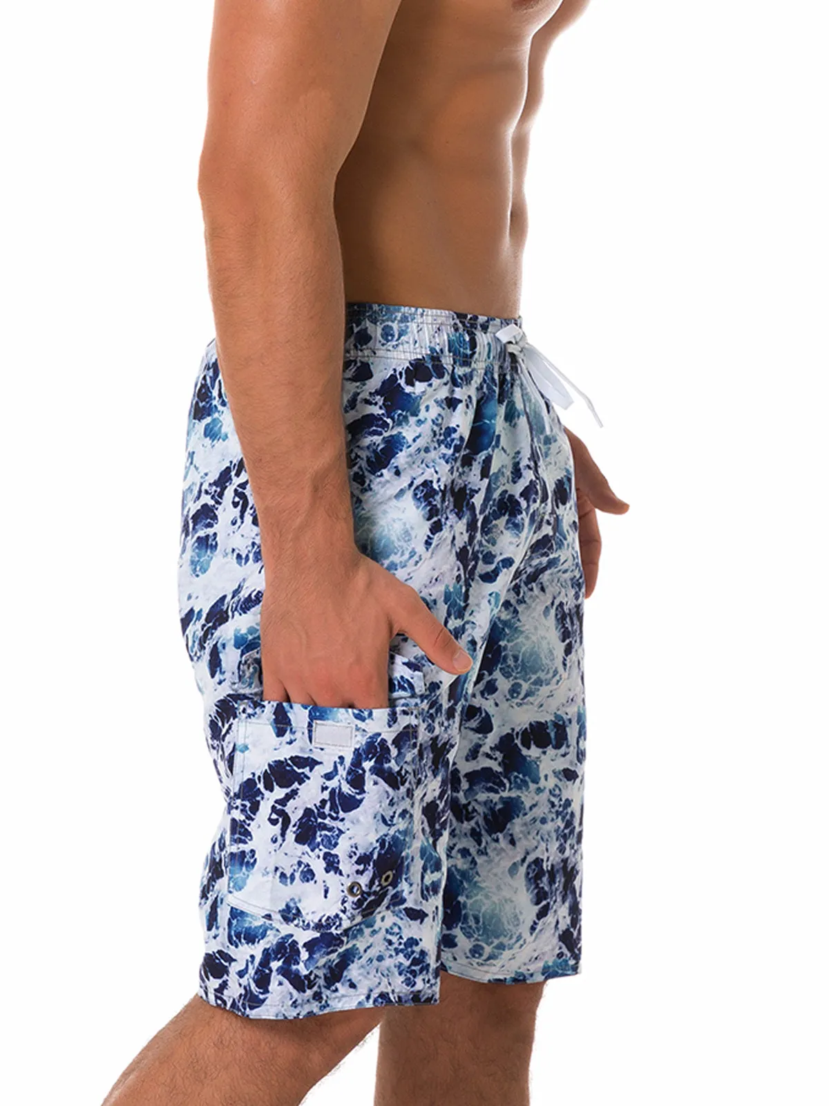 Men's Casual Wave Ocean Print Holiday Summer Beach Shorts Swimming Trunks