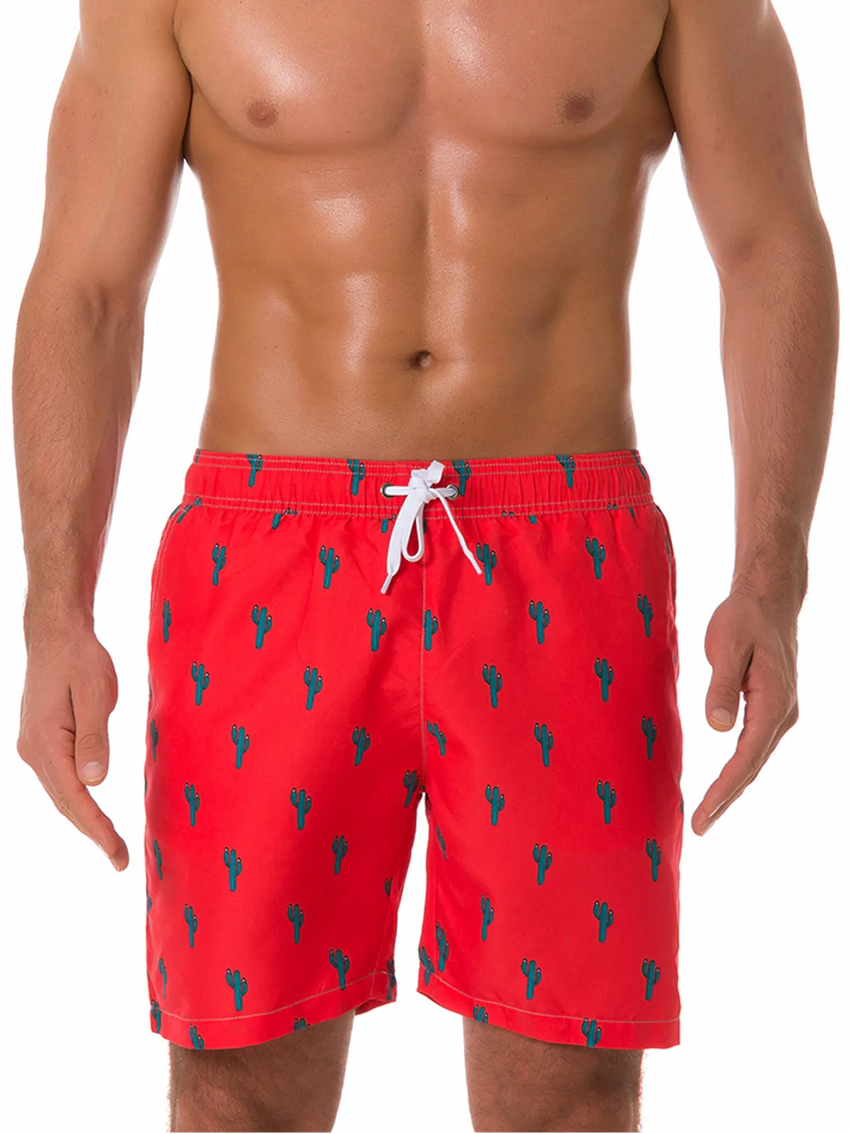 Men's Summer Tropical Leaf Print Beach Shorts Navy Blue Swimming Trunks