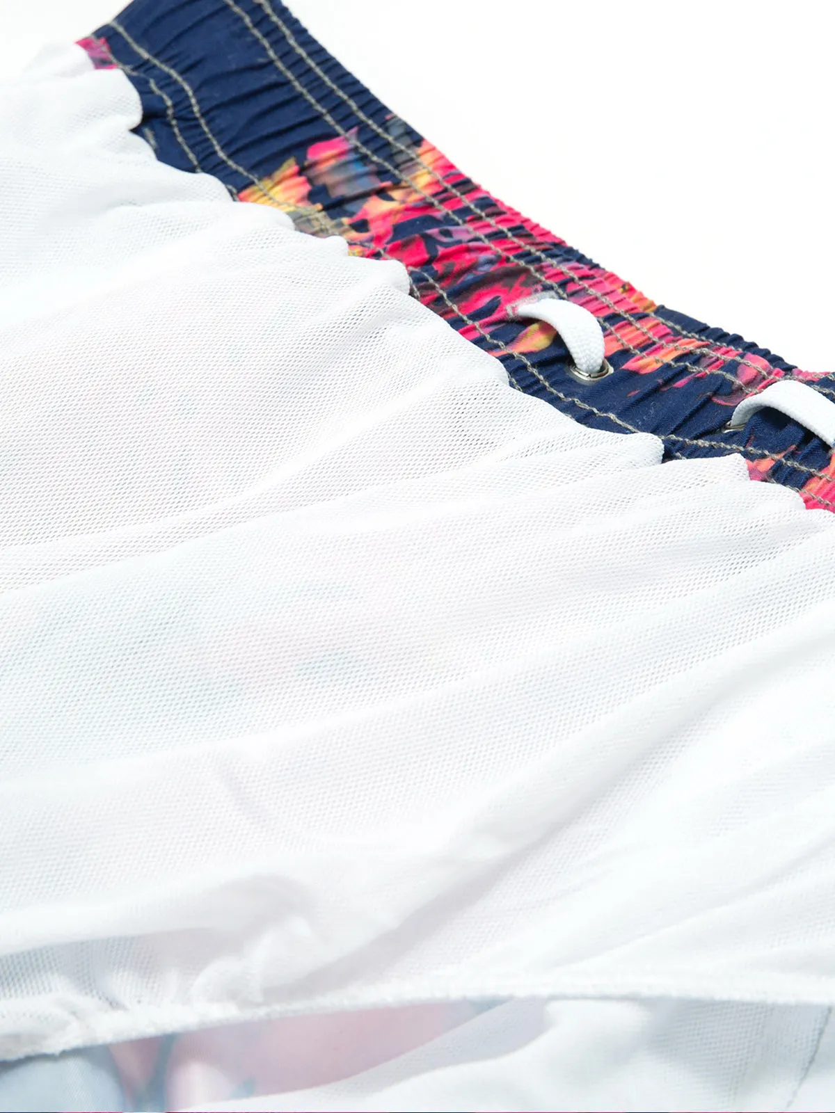 Men's Summer Tropical Leaf Print Beach Shorts Navy Blue Swimming Trunks