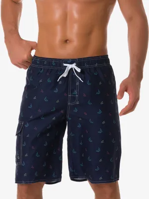 Men's Whale Print Animal Casual Beach Navy Blue Shorts Swimming Trunks