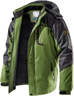 Men's Winter Ski Jacket Warm Fleece Waterproof Outdoor Mountain Hiking Windbreaker Hooded Snow Rain Coat