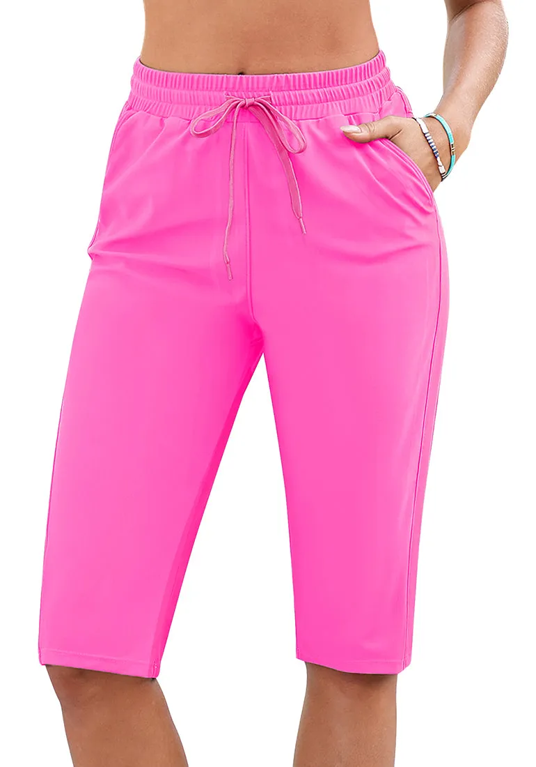 Neon Pink Women's Quick-Drying Board Shorts for Beach and Capri swimming trunks