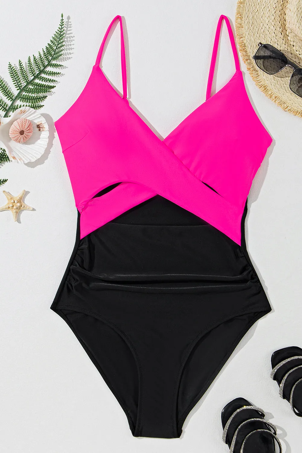 One-Piece Pink and Black Swimsuit