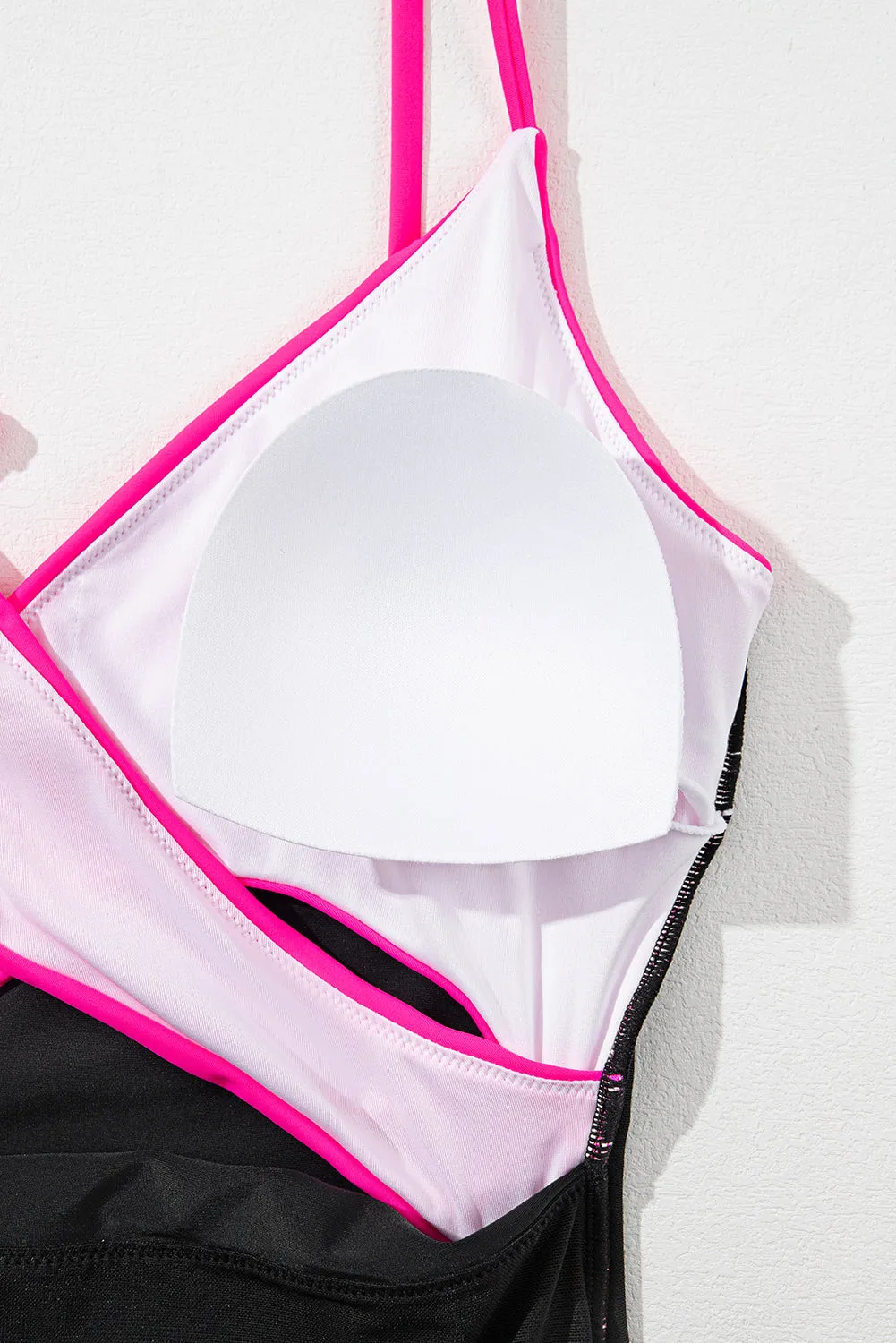 One-Piece Pink and Black Swimsuit