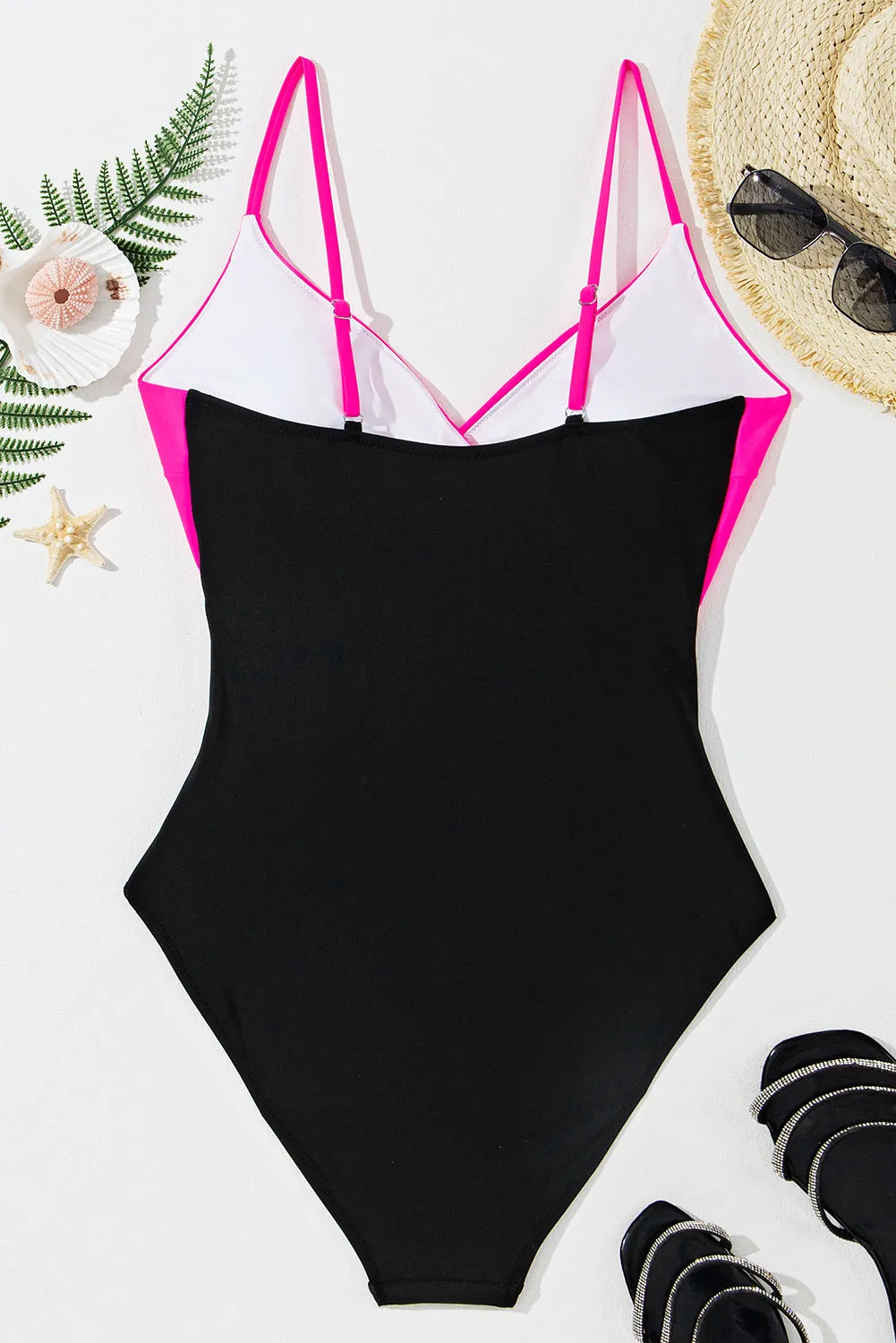 One-Piece Pink and Black Swimsuit
