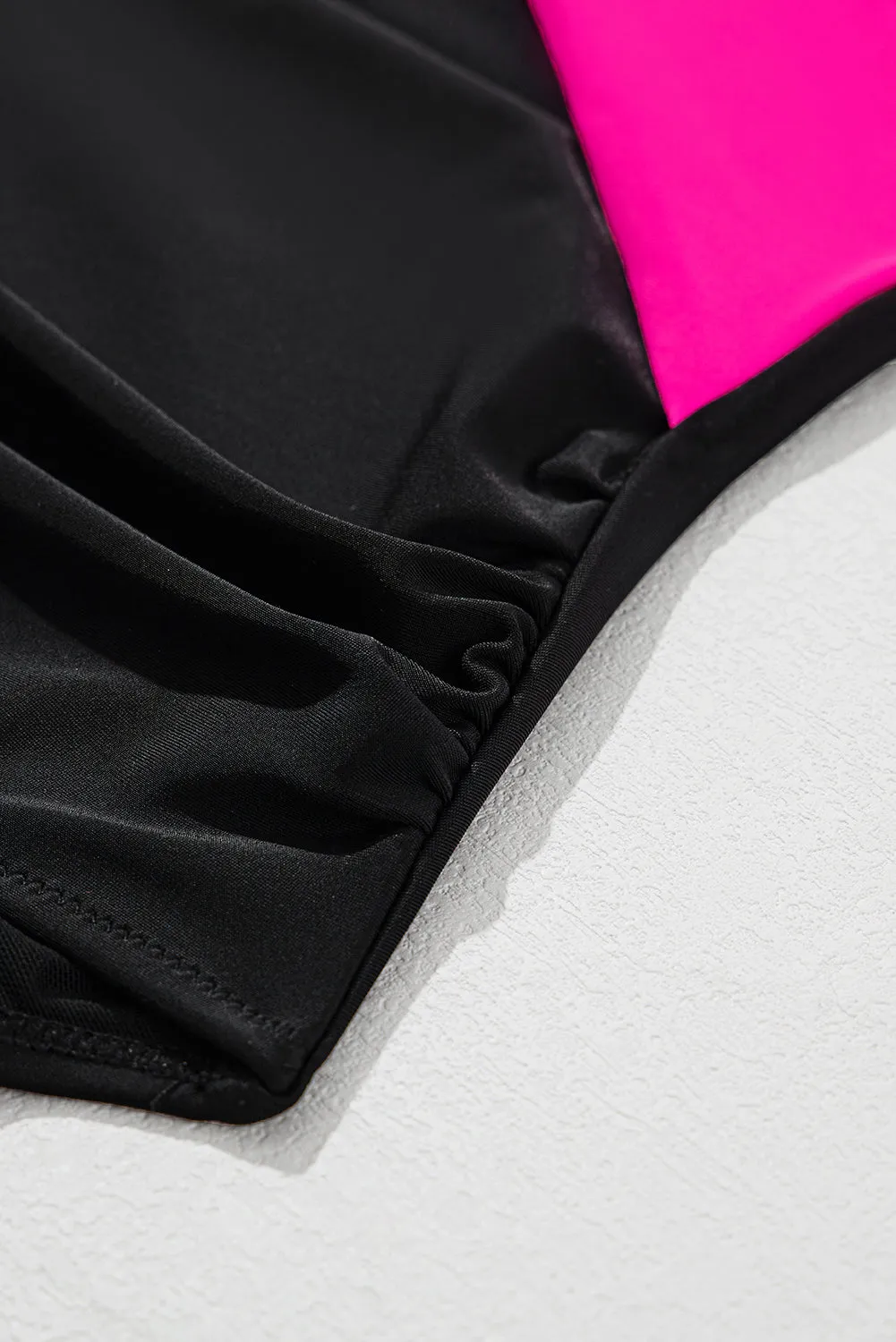 One-Piece Pink and Black Swimsuit