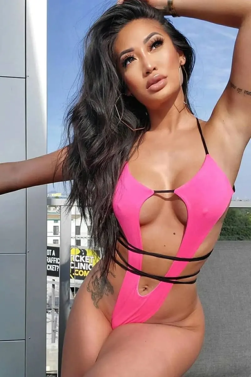 Pink High Leg Cut Out One Piece Swimsuit