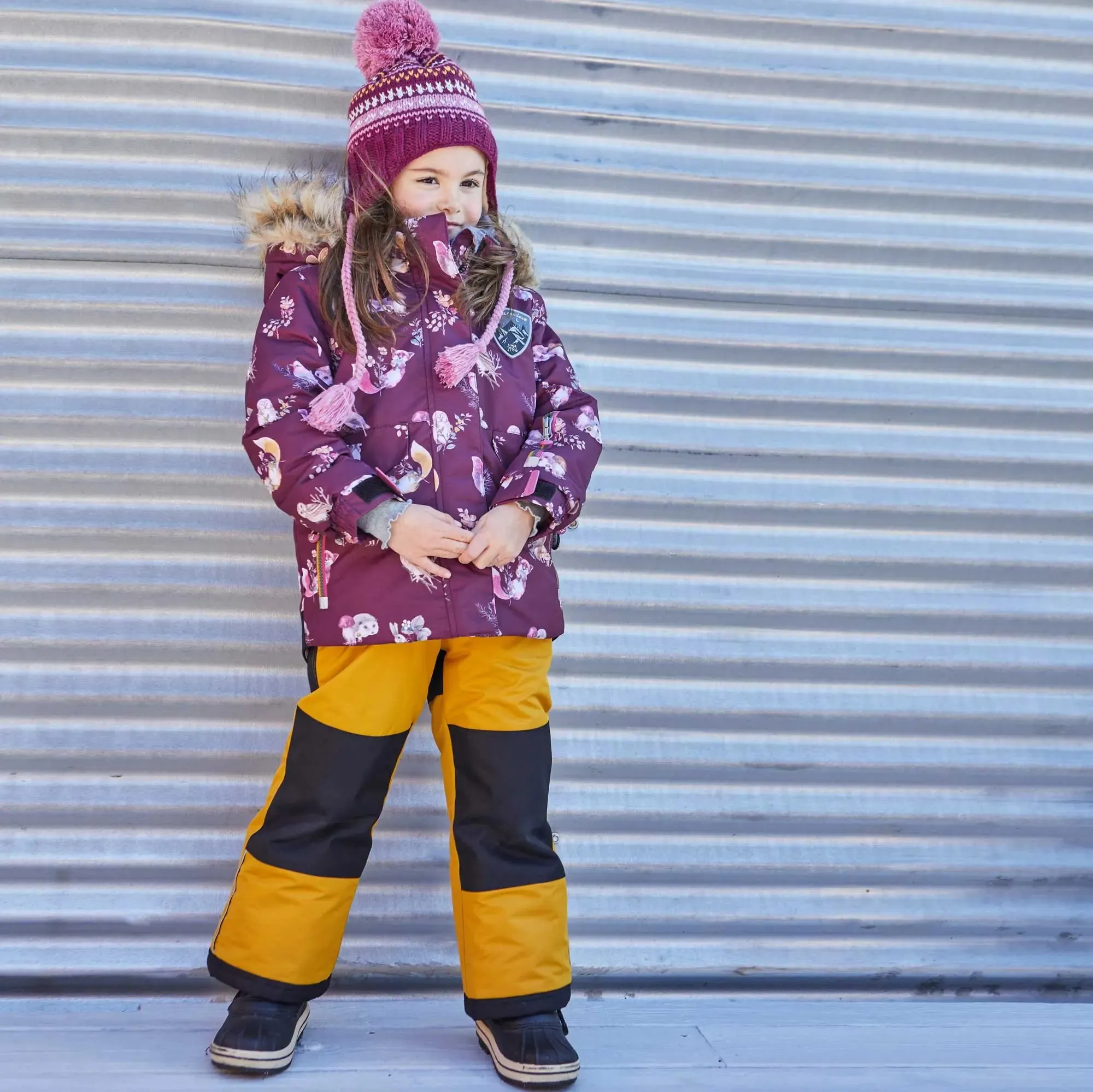 Printed Forest Animals Two Piece Girls Snowsuit With Solid Pant | DEUX PAR DEUX