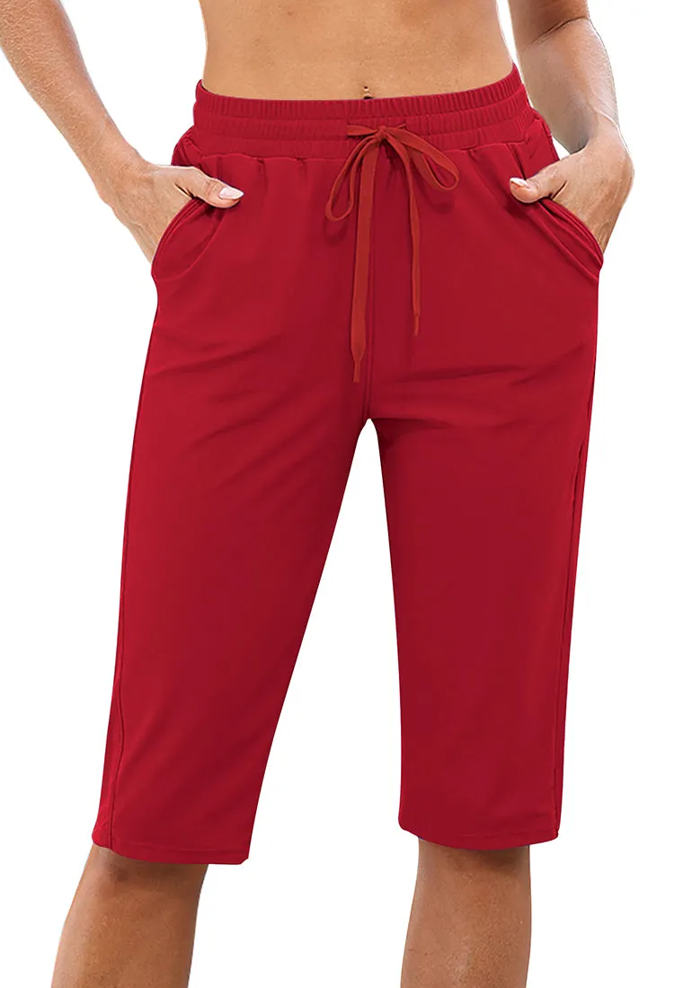 Red Women's Quick-Drying Board Shorts for Beach and Capri swimming trunks