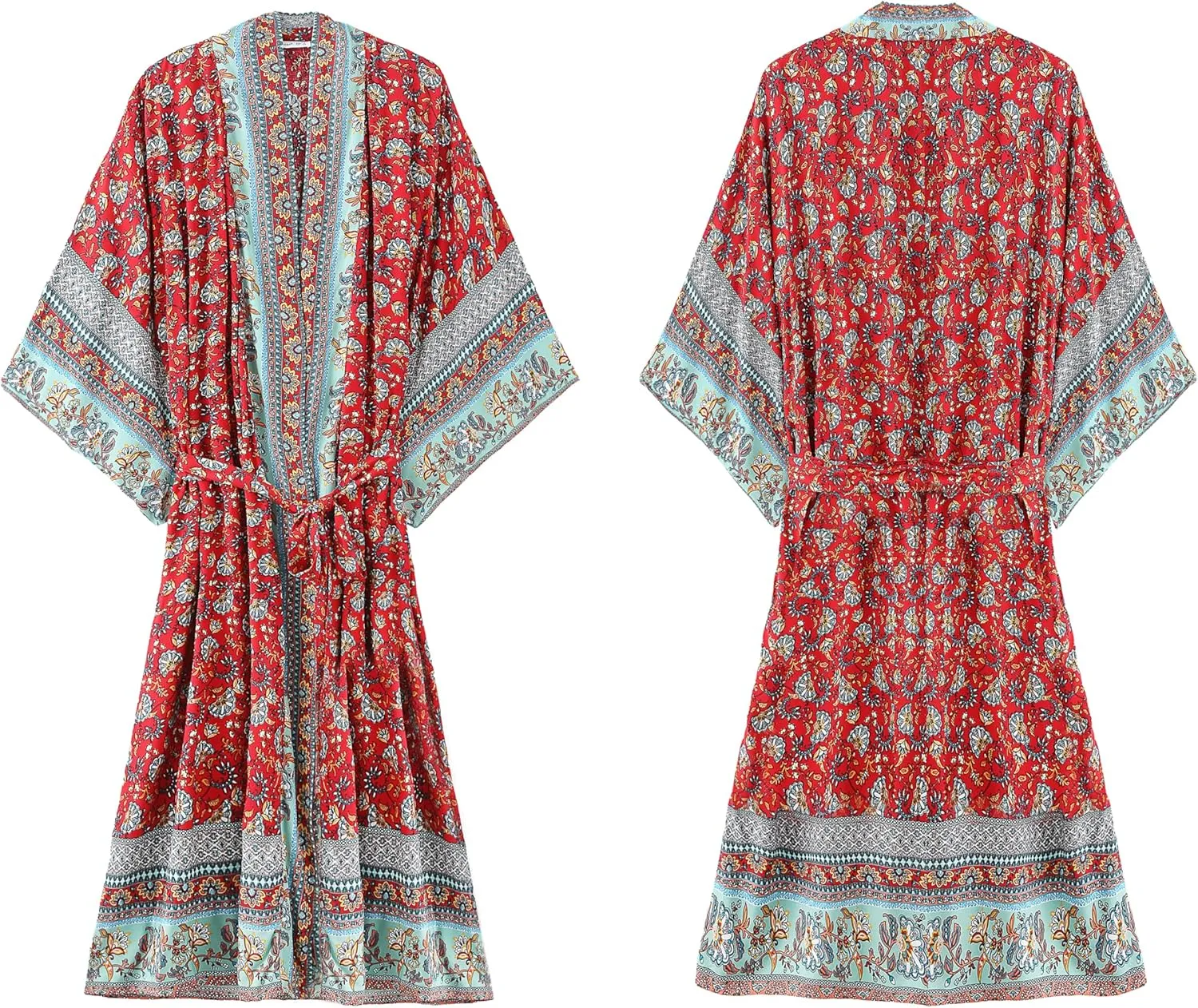 R.Vivimos Women's Vintage Floral Print Beach Boho Cardigan Kimono Maxi Swimwear Cover up Dress Wrap