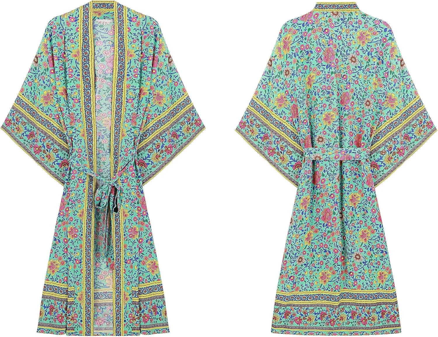 R.Vivimos Women's Vintage Floral Print Beach Boho Cardigan Kimono Maxi Swimwear Cover up Dress Wrap