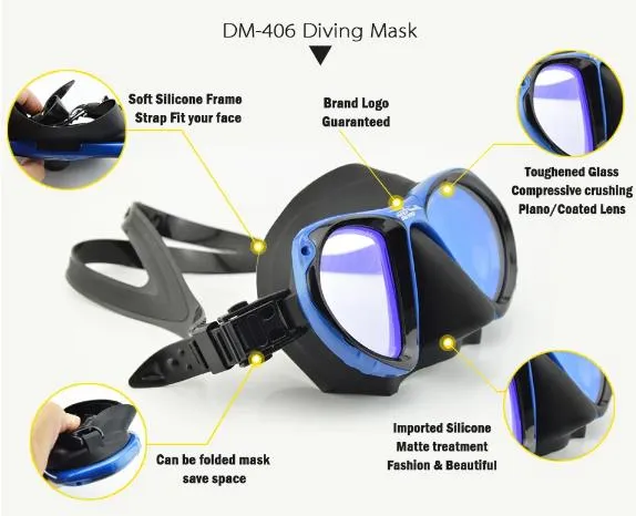 Scuba Diving Snorkeling Gear Set Plano Lenses Mask / Dry Top Snorkel Adults Blue DM406 SN506