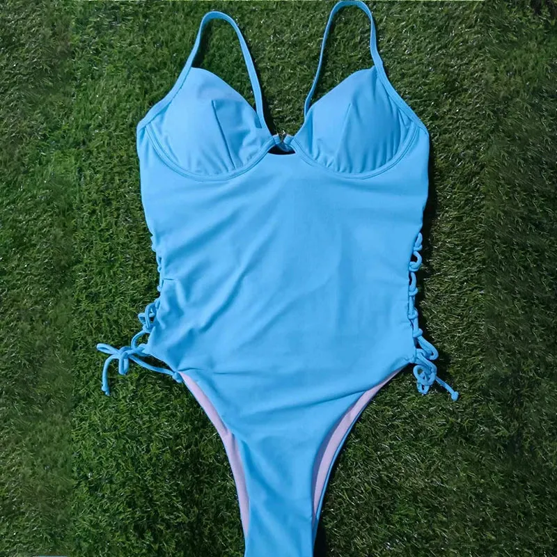 Side Lace-Up Underwire One-Piece Swimsuit